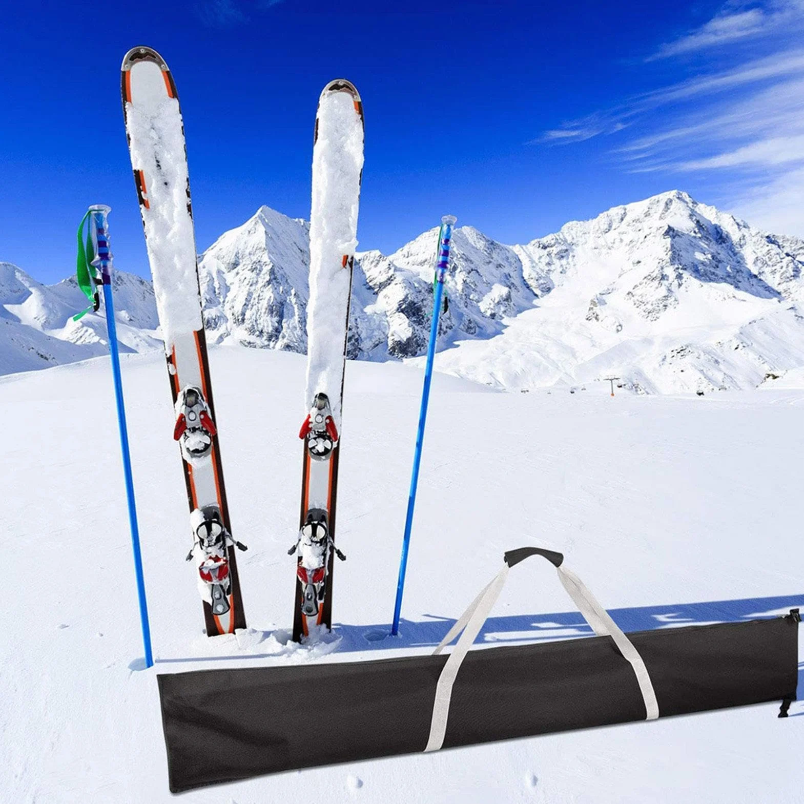 Bolsa de esquí impermeable, bolsa de esquí de doble costura, bolsa de snowboard envolvente con cremallera con asas de asa, almacenamiento de equipo de esquí, estuche de transporte de esquí para