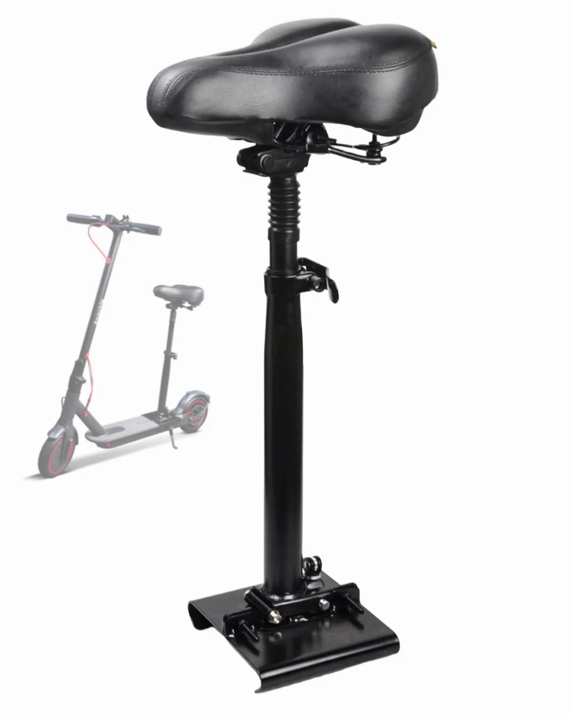 Asiento de scooter eléctrico solo compatible con estribo curvado de 13 – 18 cm de ancho, sillín acolchado, plegable, resistente a los golpes, altura ajustable de 55 – 68 cm, patinete para adultos e