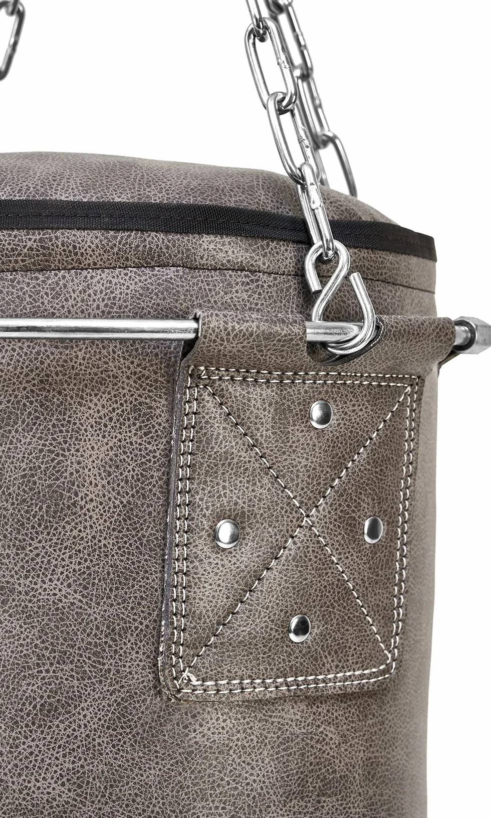 Bad Company Saco de boxeo vintage con cadena de acero de 4 puntos y anillo de metal, piel sintética, relleno o sin rellenar, 80/100/120/150/180 x 35 cm