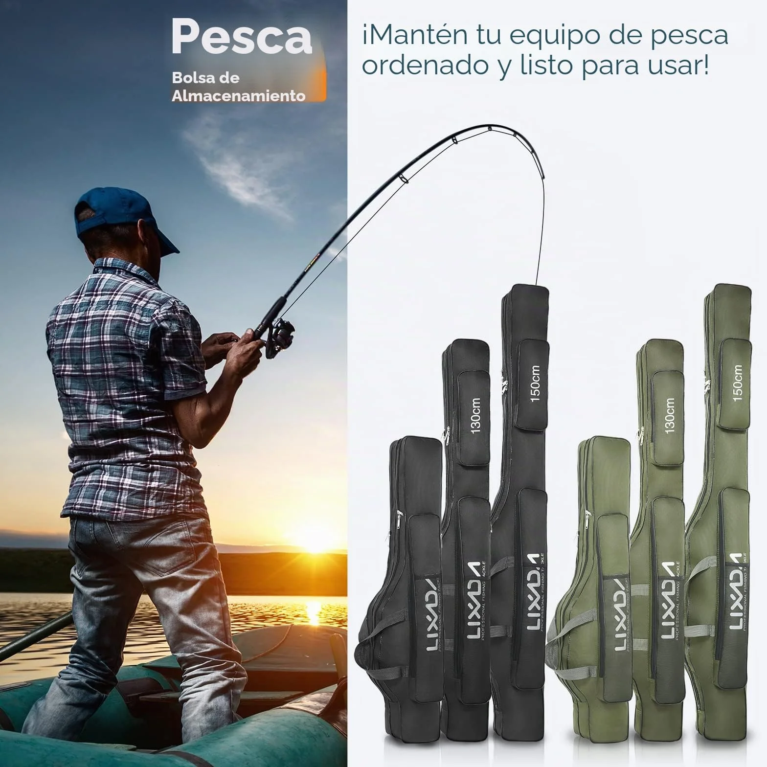 Lixada Bolsa Plegable para Caña de Pescar 100 cm 130 cm 150 cm