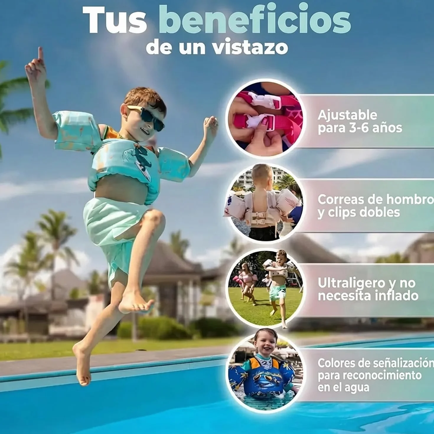 KIDVERSE Chaleco de natación para niños de 3 a 6 años - Calidad certificada - Ayuda a Flotar para niñas y niños - Aprendizaje en la Piscina - Chaleco Infantil para Piscina