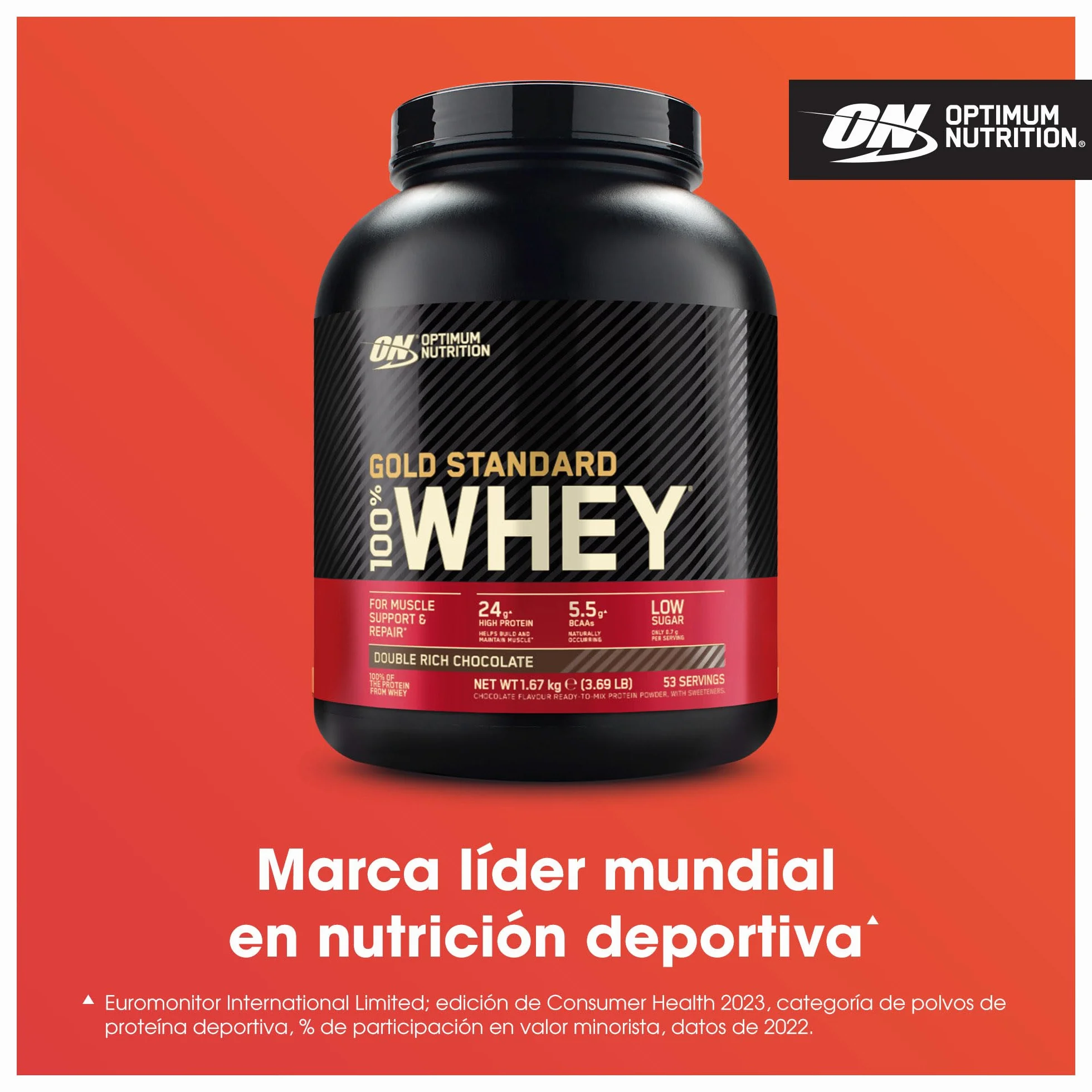 Optimum Nutrition Gold Standard 100% Whey Proteína en Polvo Doble Chocolate 1.62kg 54 Servicios