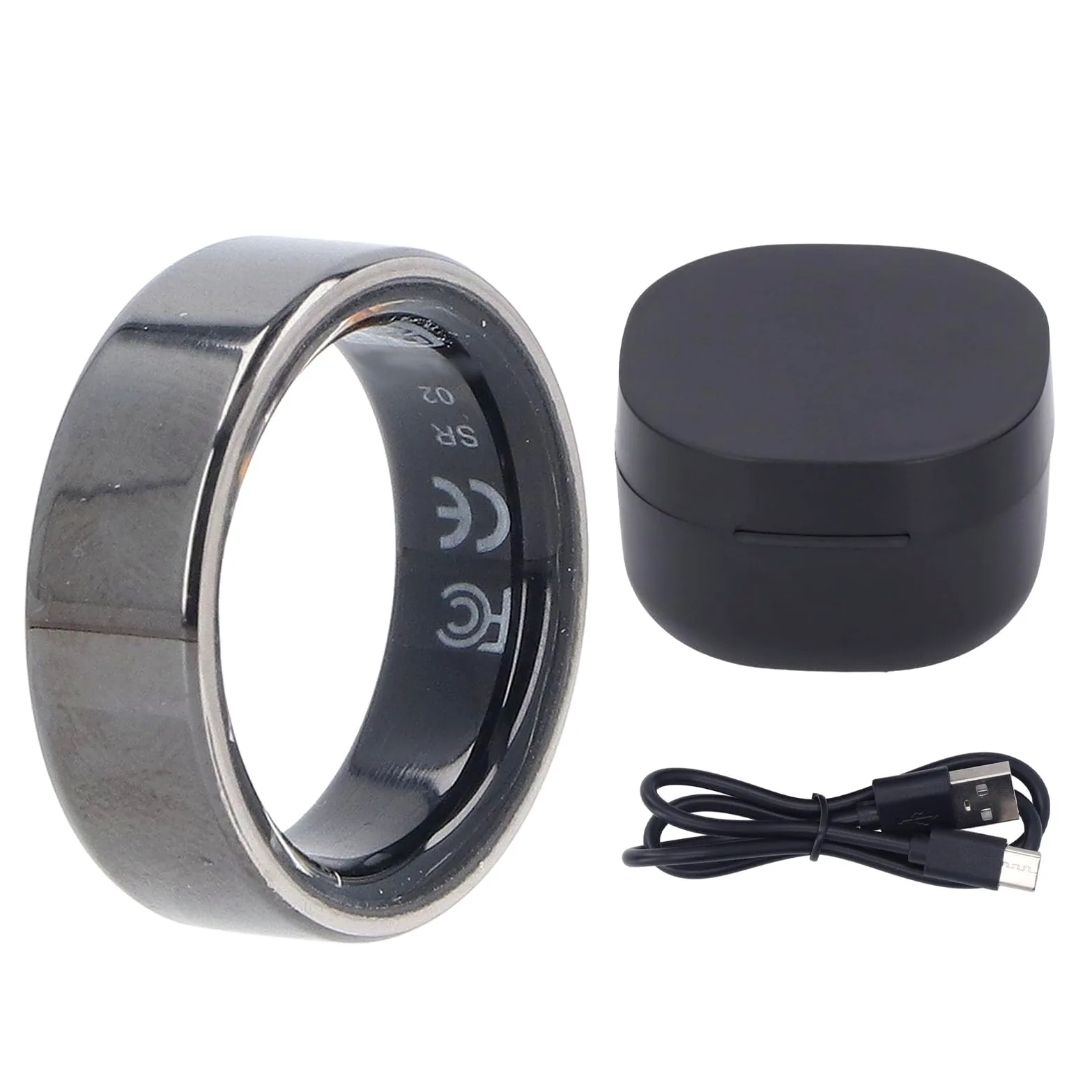 Monitor de Salud con Anillo Inteligente, Rastreador de Sueño y Actividad Física Anillo Inteligente de Acero Inoxidable y Cerámica de óxido de Circonio Diseño de Caja de Carga