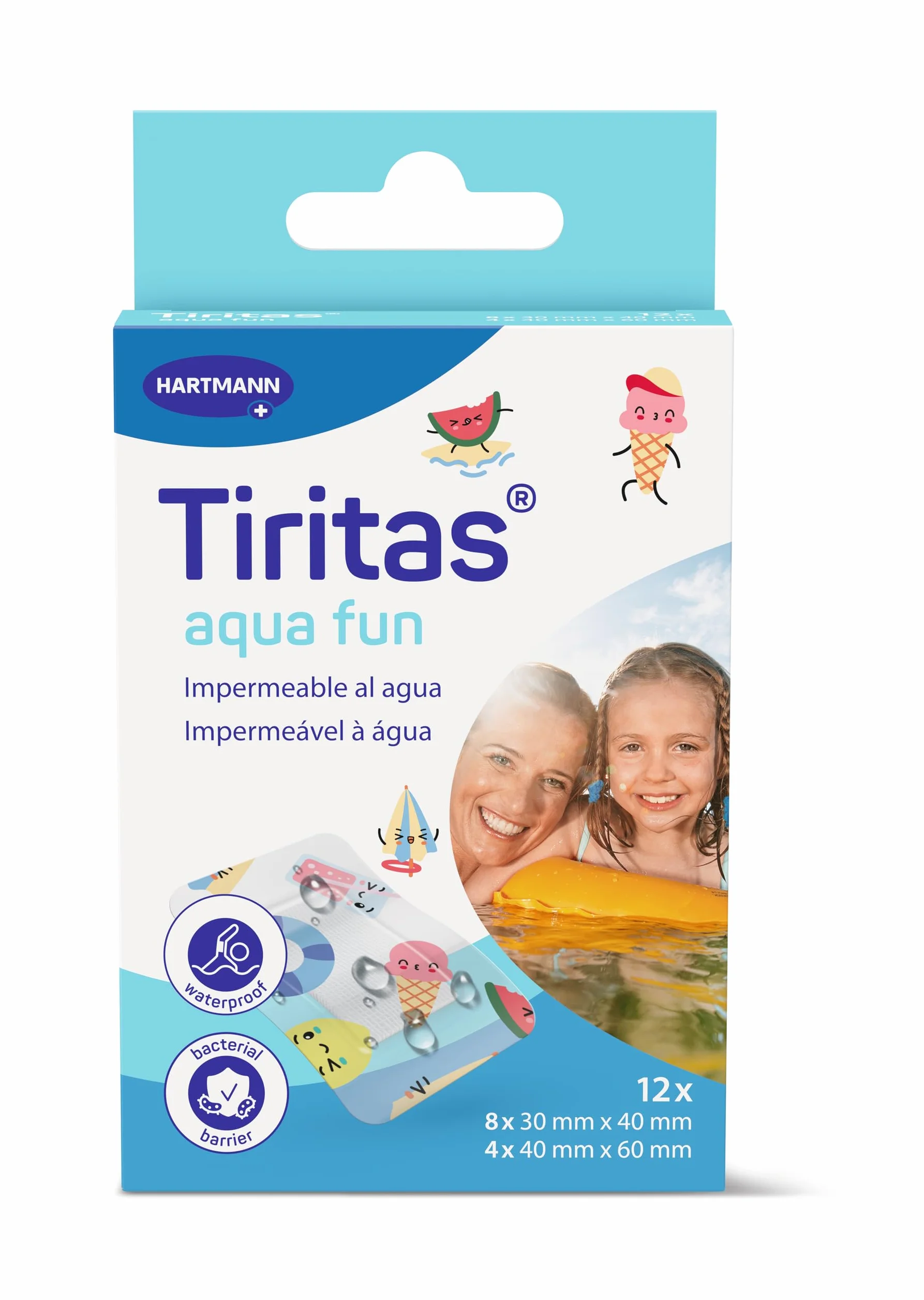 TIRITAS Aqua Kids Apósitos impermeables hipoalergénicos diseño tatuaje piel transpirable 2 tamaños 12 unidades