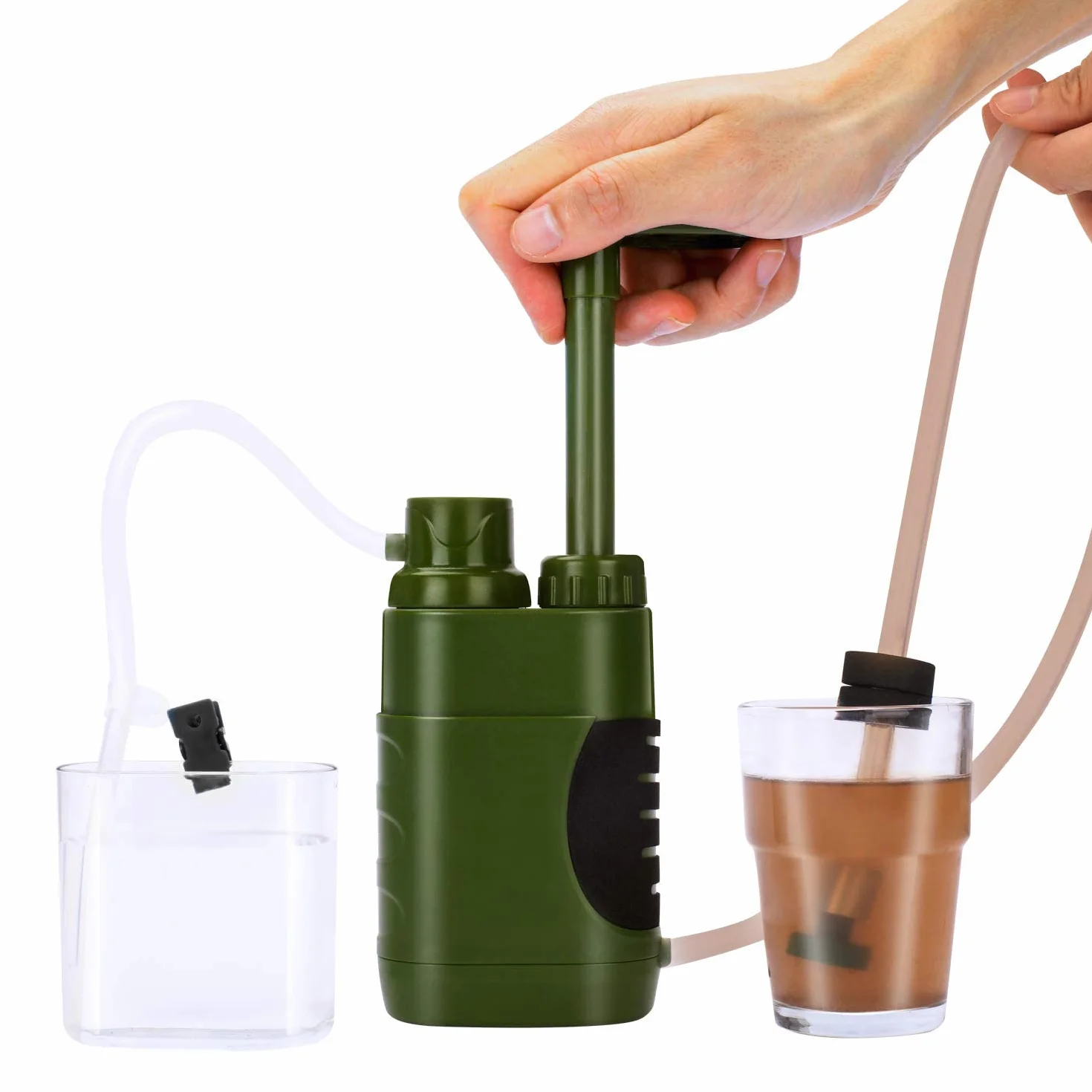 Namvo Filtro de agua para exteriores, tratamiento de agua potable, 3000 L, para supervivencia y camping, para equipo de emergencia, color verde militar