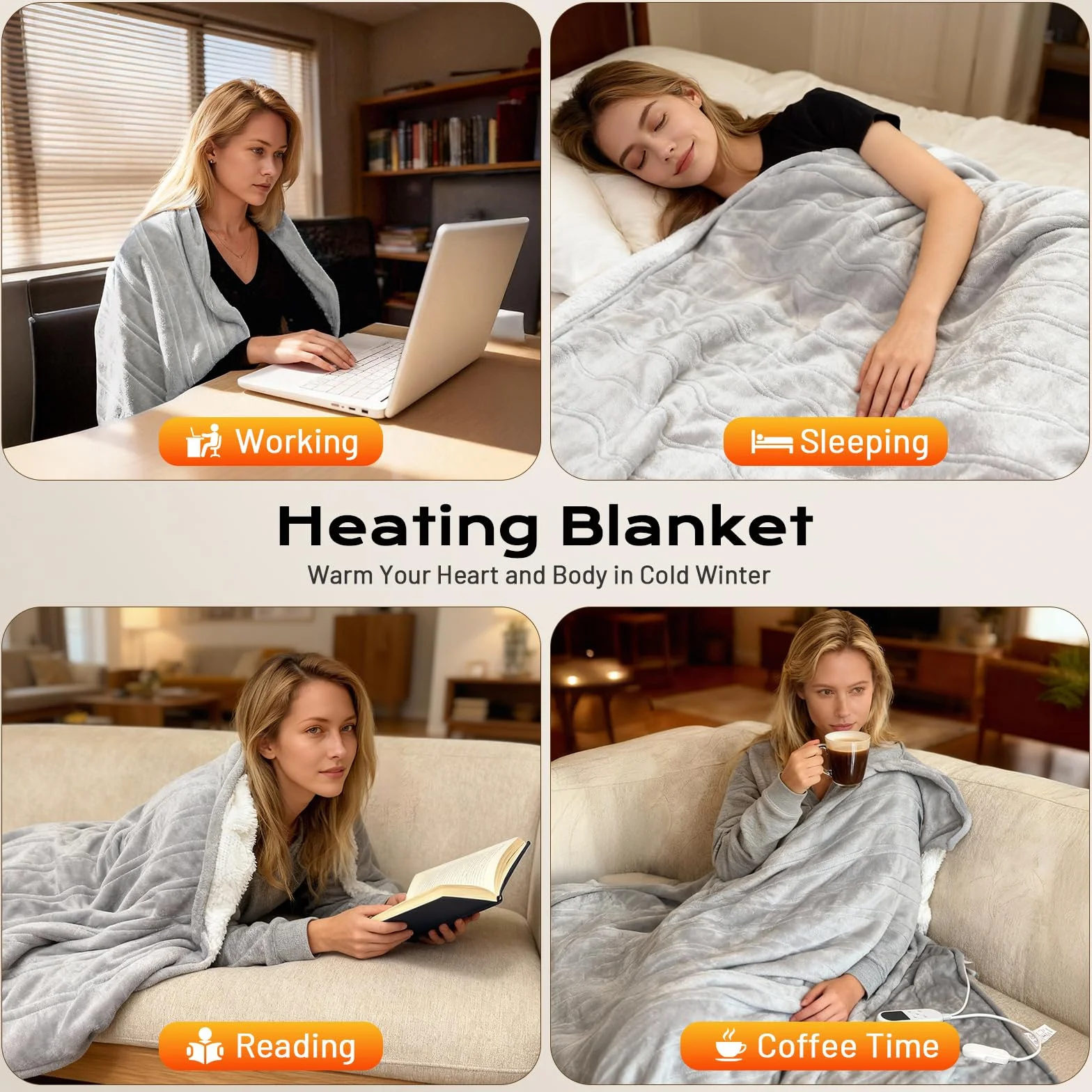 Manta eléctrica con apagado automático 130x160 cm, 8 niveles de calor hasta 55 °C y temporizador de 12 horas, Protección contra sobrecalentamiento, Manta doble para cama o sofá Lavable a máquina