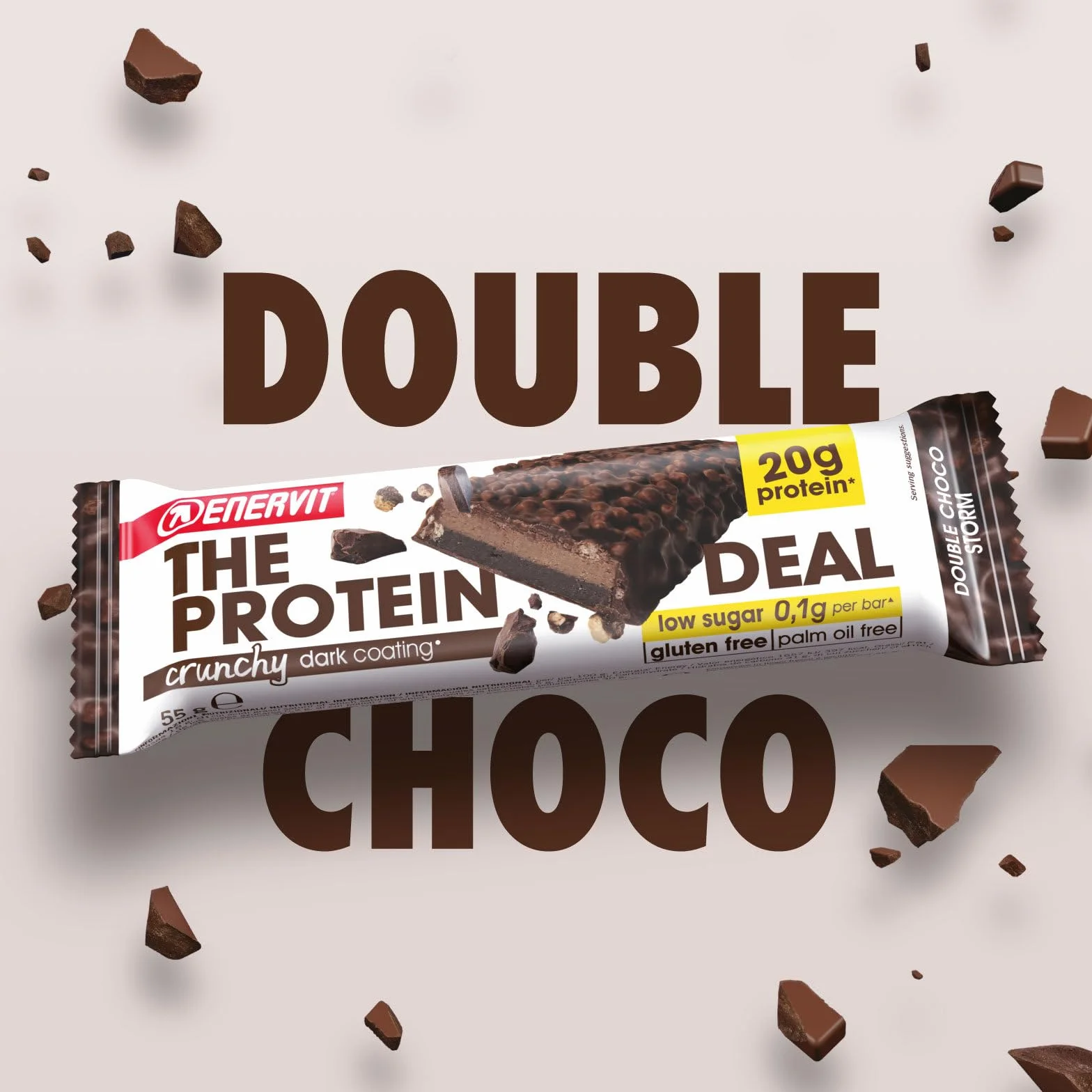 Enervit The Protein Deal Crunchy Double Choco Storm Barritas Proteicas Chocolate Negro 20g Proteínas 0,1g Azúcares Sin Gluten 12x55g