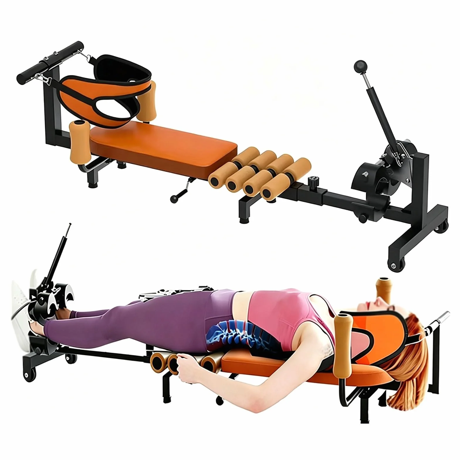 Banco De Estiramiento De Espalda Completo,máquina De Tracción De Columna Vertebral 130KG,Mesa De Inversión Longitud Ajustable,Banco Musculación Ideal para Uso Doméstico
