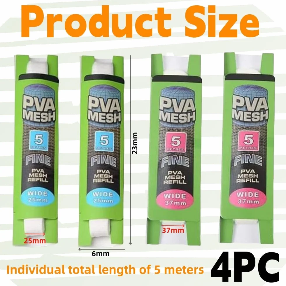 Bolsas de Envoltura de Cebo,4pcs ed de Pesca de PVA,Bolsa de PVA,Malla de PVA de Fusión Rápida,Pesca Mesh Bolsas de Cebo de Malla PVA Carga Agua Rapide Carpa Carga Soluble