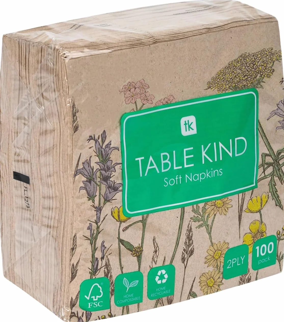 Servilletas de Papel Reciclado Kraft Suave 2 Capas 33cm Flores Silvestres