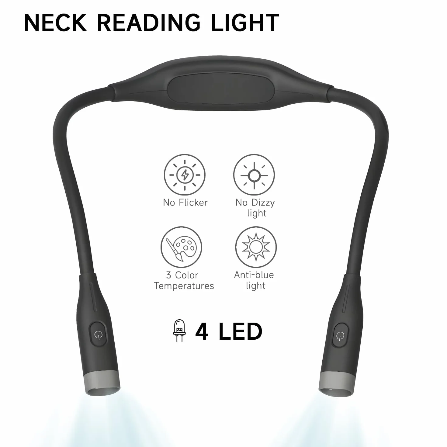 QUMOX Luz de Lectura de Cuello Recargable LED, 3 Modos de Color, Atenuación Continua, Flexible Manos Libres