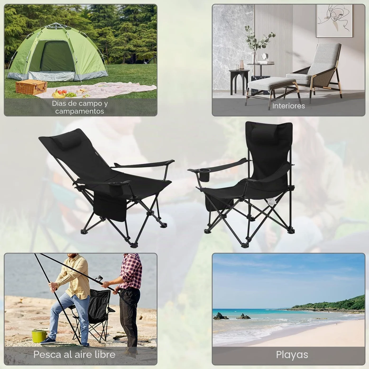 WOLTU Sillas Plegables Camping, Juego de 2 Sillas Portátiles para Exterior, Ligera para Jardin Playa Picnic y Pesca, hasta 150 kg, Negro