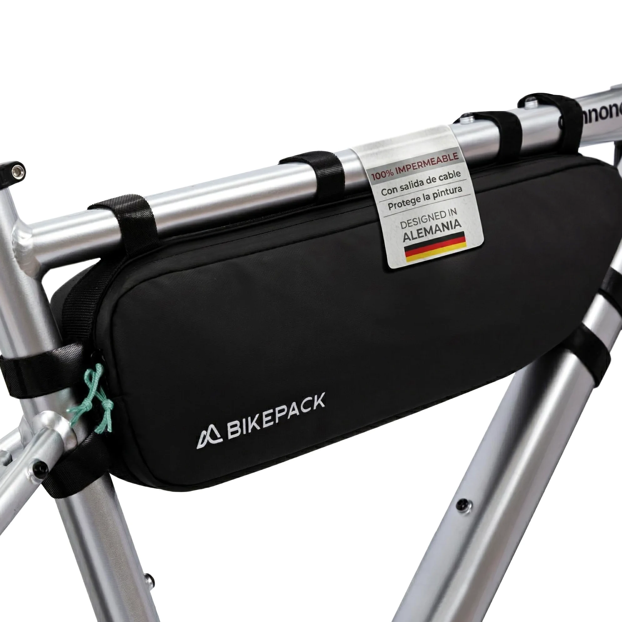 BIKEPACK Bolsa Cuadro Bicicleta 1,5L - Bikepacking Gravel Carretera MTB | Bolsa triangular con salida de cable y bolsillo para móvil, tejido repelente al agua, montaje fácil, accesorio ciclismo