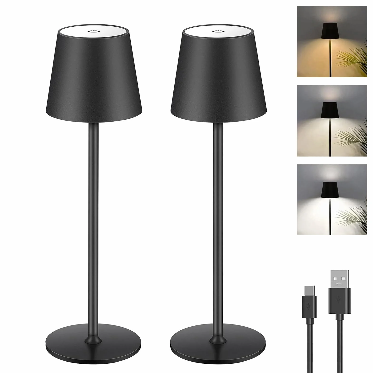 Lámpara de Mesa LED Recargable Inalámbrica con USB-C, IP44, 5600mAh, 5W, Negro