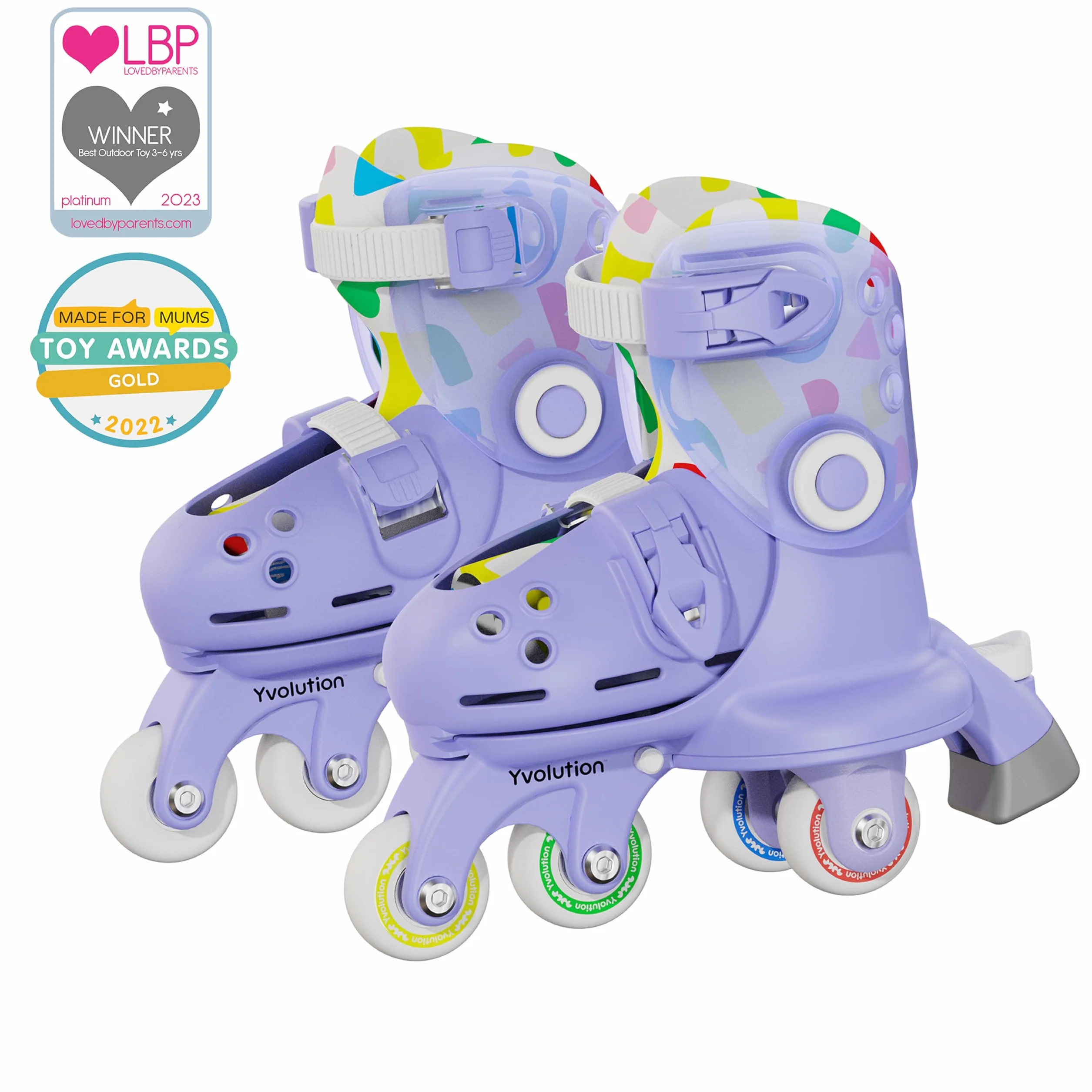 Yvolution Patines de aprendizaje para niños para principiantes, patines ajustables 2 en 1, se convierten de tres ruedas a patines en línea, no necesita herramientas para niñas y niños de más de 2