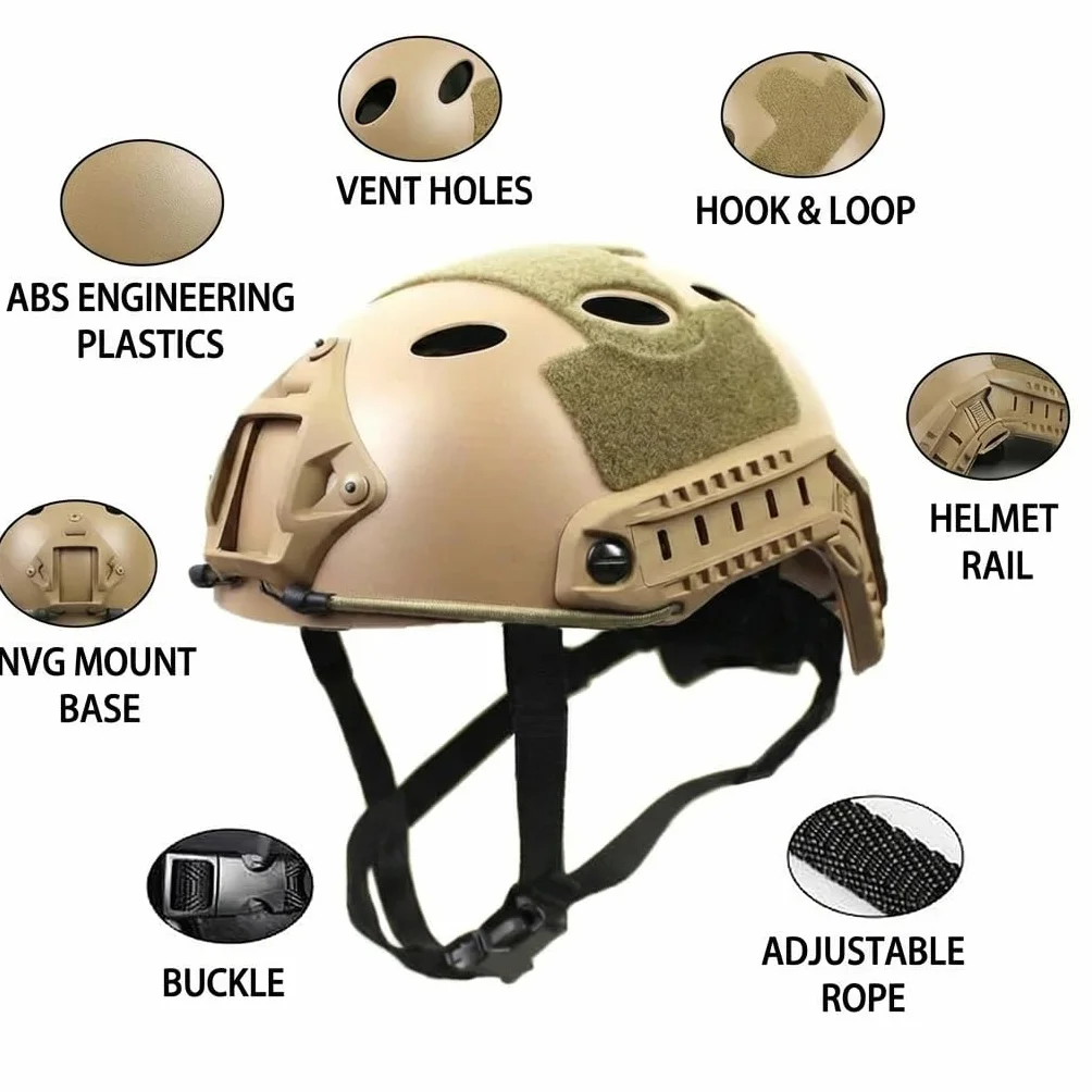 PJ Casco Táctico Militar Fast Paintball Airsoft con Soporte NVG y Riel de Guía Lateral