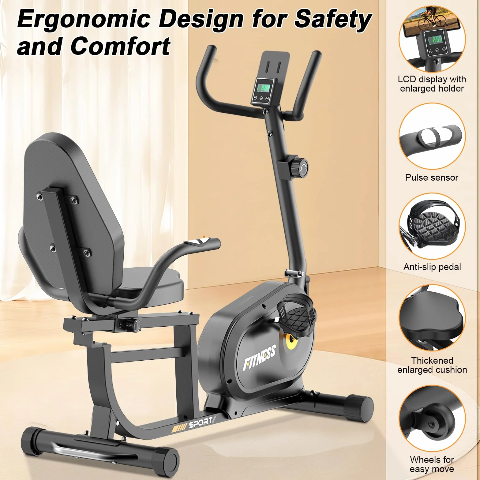 Dskeuzeew Bicicleta Estática con Respaldo para casa con 16 resistencia ajustables pantalla LCD y Bicicletas Estaticas Rehabilitacion indoor,Bici estatica profesional Recuperación Bicicleta Max180 kg