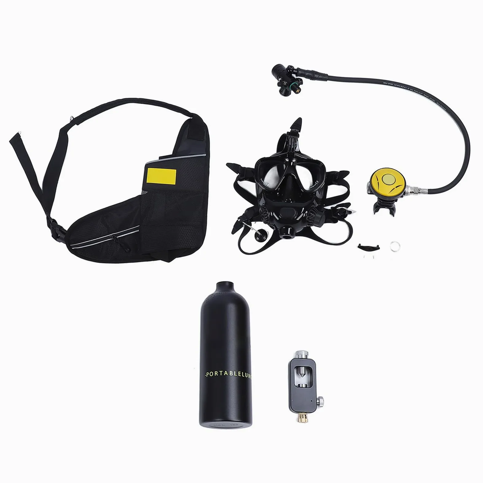 aqxreight Dideep con Cilindro de Oxígeno Portátil 1L de Buceo en la Cara Completa para Snorkel y Exploración Submarina