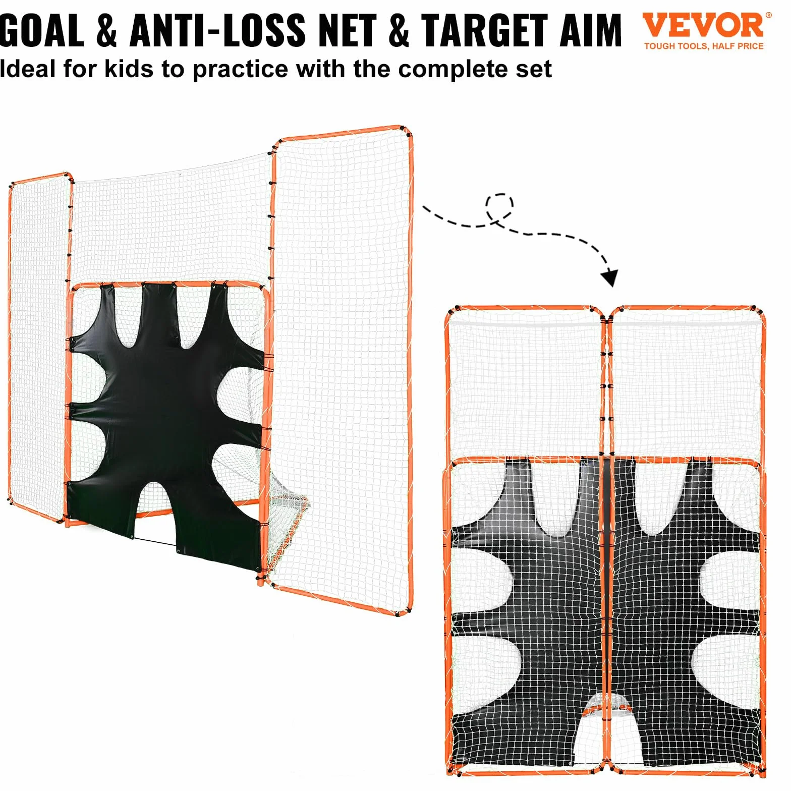VEVOR Portería de Lacrosse 3 en 1 con Red de Espalda y Rebotador Jaula de Lacrosse 3,6x2,8m Equipos de Entrenamiento de Fácil Instalación en Patio Trasero, Jardín, Parque al Aire Libre para Jóvenes