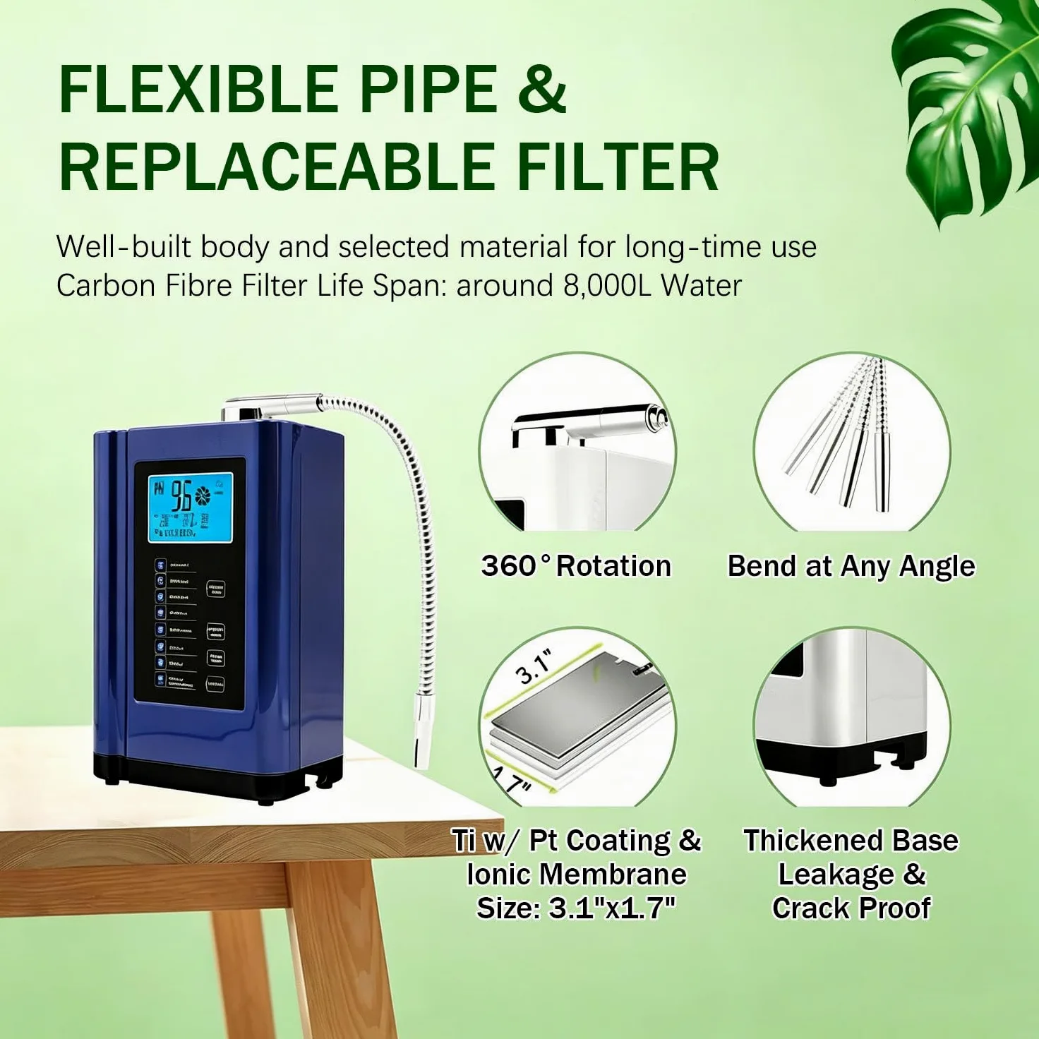 Máquina ionizadora de Agua alcalina, con Filtro Incorporado, Capacidad de 8000 L por Filtro, Produce Agua con pH de 3.5 a 10.5, hasta -500 mV ORP, 7 configuraciones de Agua White