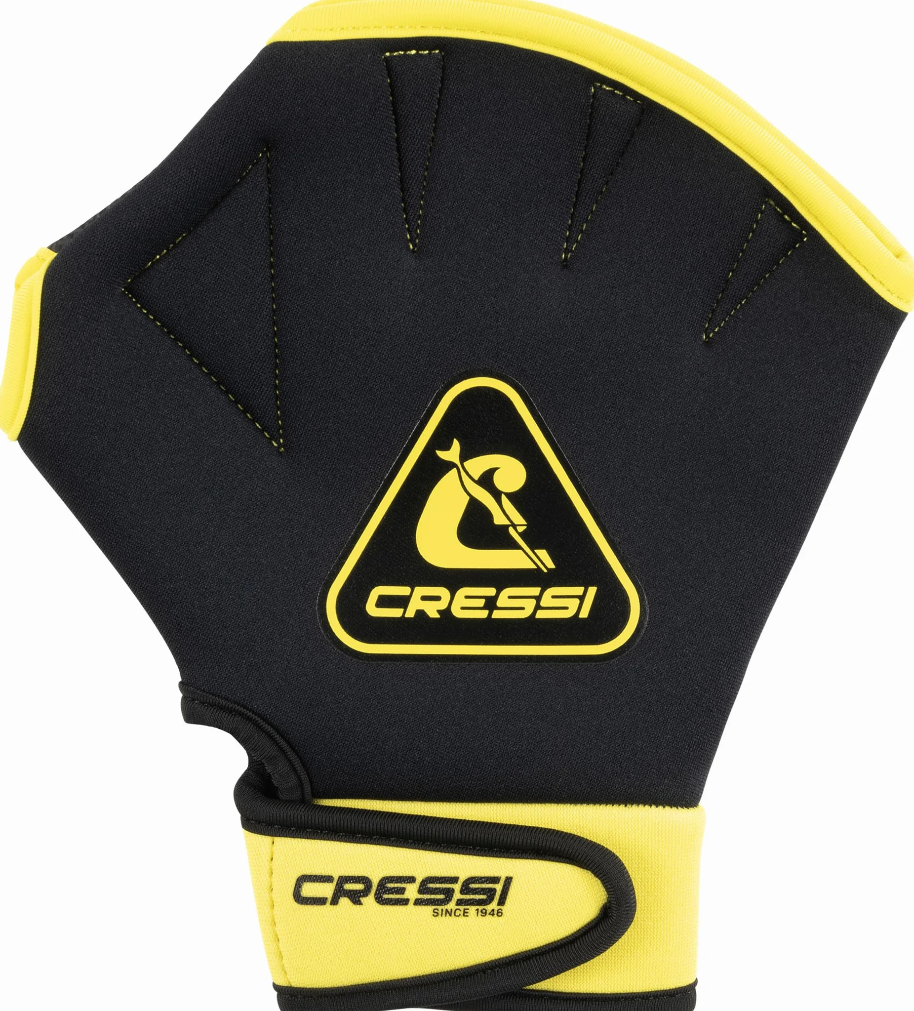 CRESSI Aqua Boost Swim Gloves Black/Yellow - Guantes Palmeados Unisex Neopreno Ultraspan Negro/Amarillo con Correa, para Natación, Entrenamiento Brazos, Espalda y Hombros, Aquafitness, Aquagym