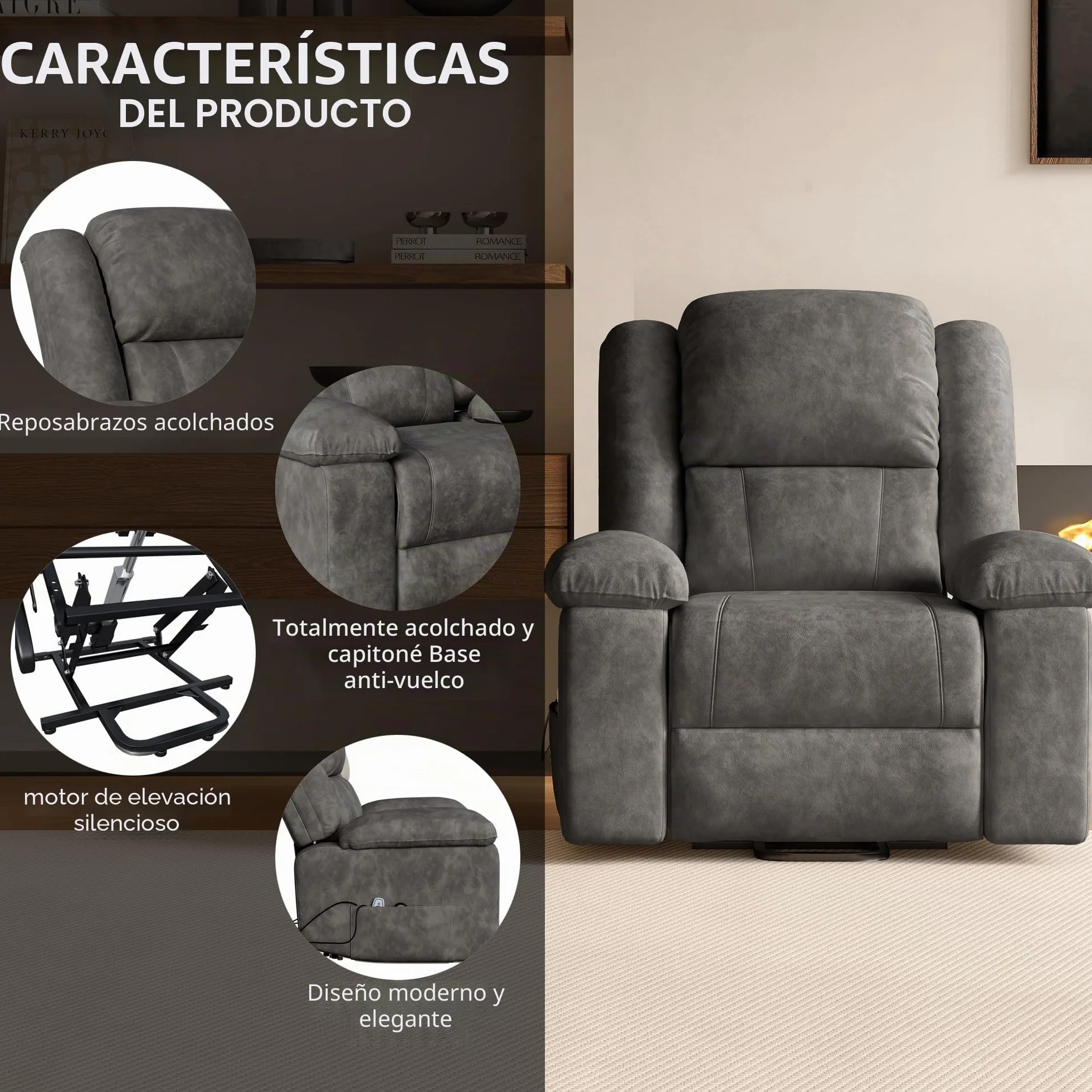 Silla de masaje eléctrica con calefacción reclinable vibración gris