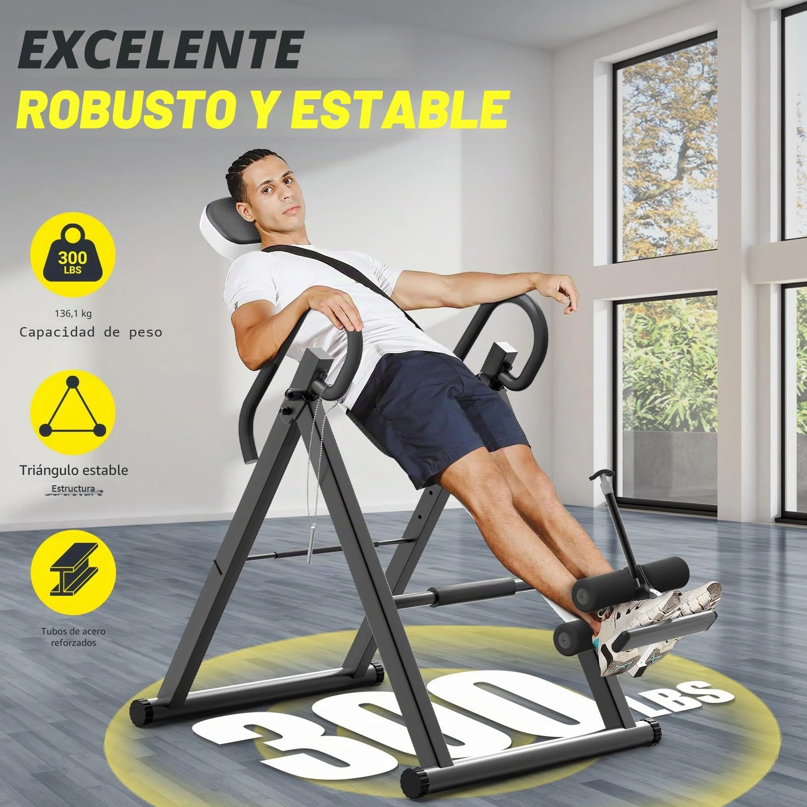 Dripex Gravity - Mesa de inversión resistente con reposacabezas y cinturón protector ajustable para terapia de alivio del dolor (blanco)