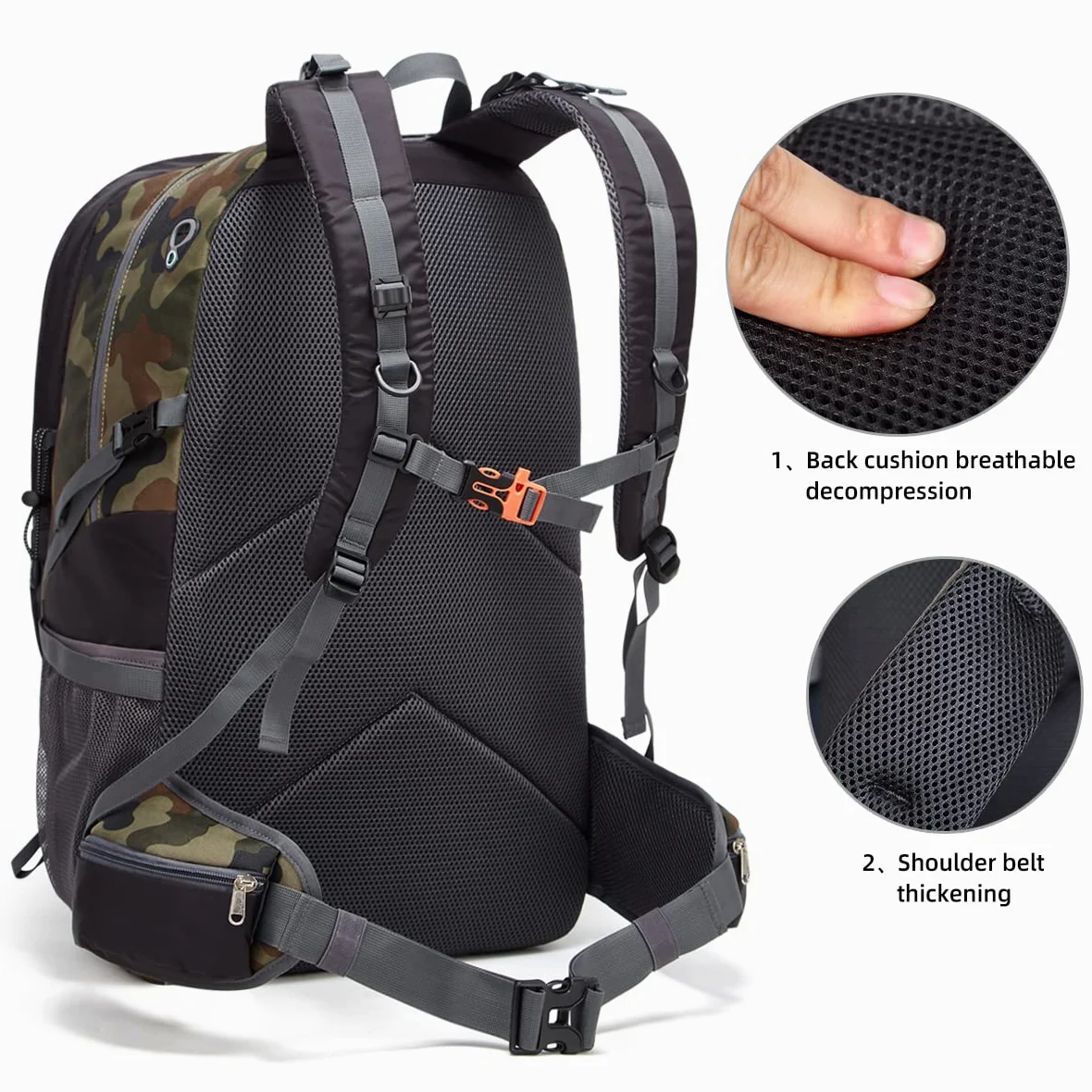 SPEEDPARK Mochila de senderismo de 40 litros, impermeable, con cubierta de lluvia, trekking, mochilas de viaje para hombres y mujeres, Camo, 40L, senderismo al aire libre, Camo, 40, Senderismo al aire