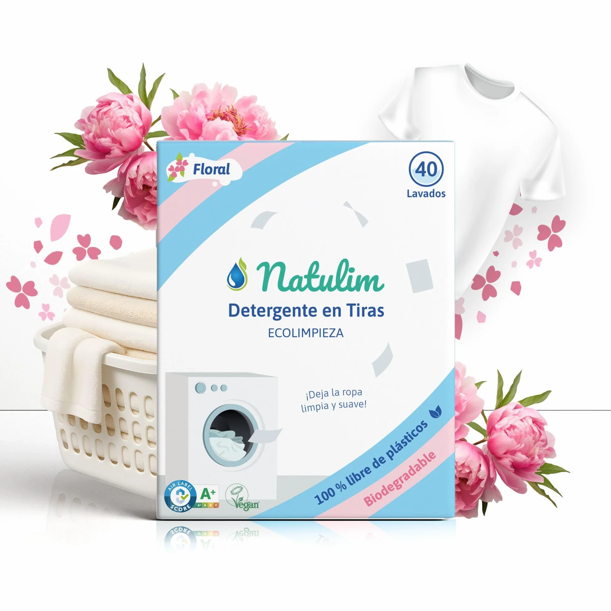 Natulim Detergente en Tiras para Lavadora 40 Lavados Ecológico Hipoalergénico Made in Spain