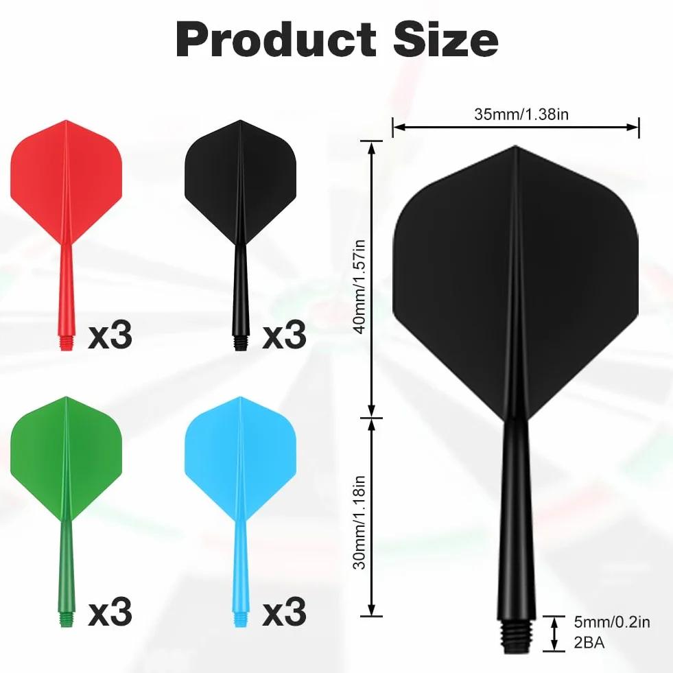 flintronic 12PCS Eje de Dardo Integrado y Plumas Medianas, Cañas de Dardos y Plumas de Una Sola Pieza, Vuelo de Dardos y Ejes de Dardos Combo, Accesorios Profesionales Dardos