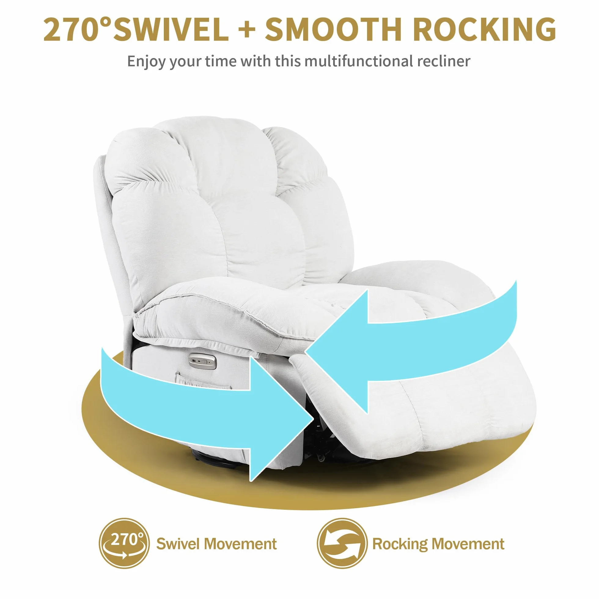 Sillón Relax Reclinable Eléctrico con Calefacción y Puertos USB-C, Blanco