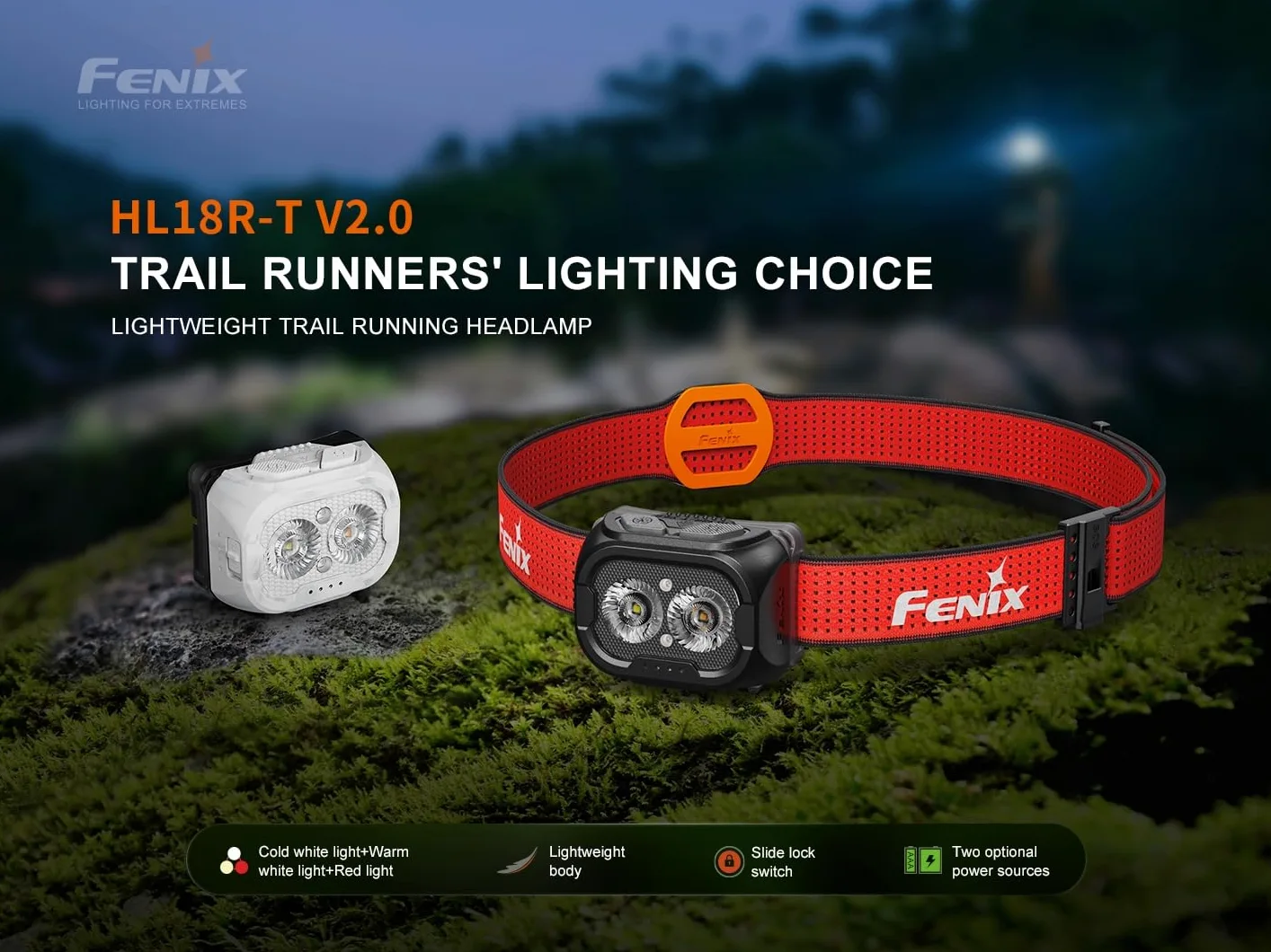 Fenix HL18R-T V2 - Linterna frontal LED recargable por USB de 800 lúmenes con cable de carga USB EdisonBright