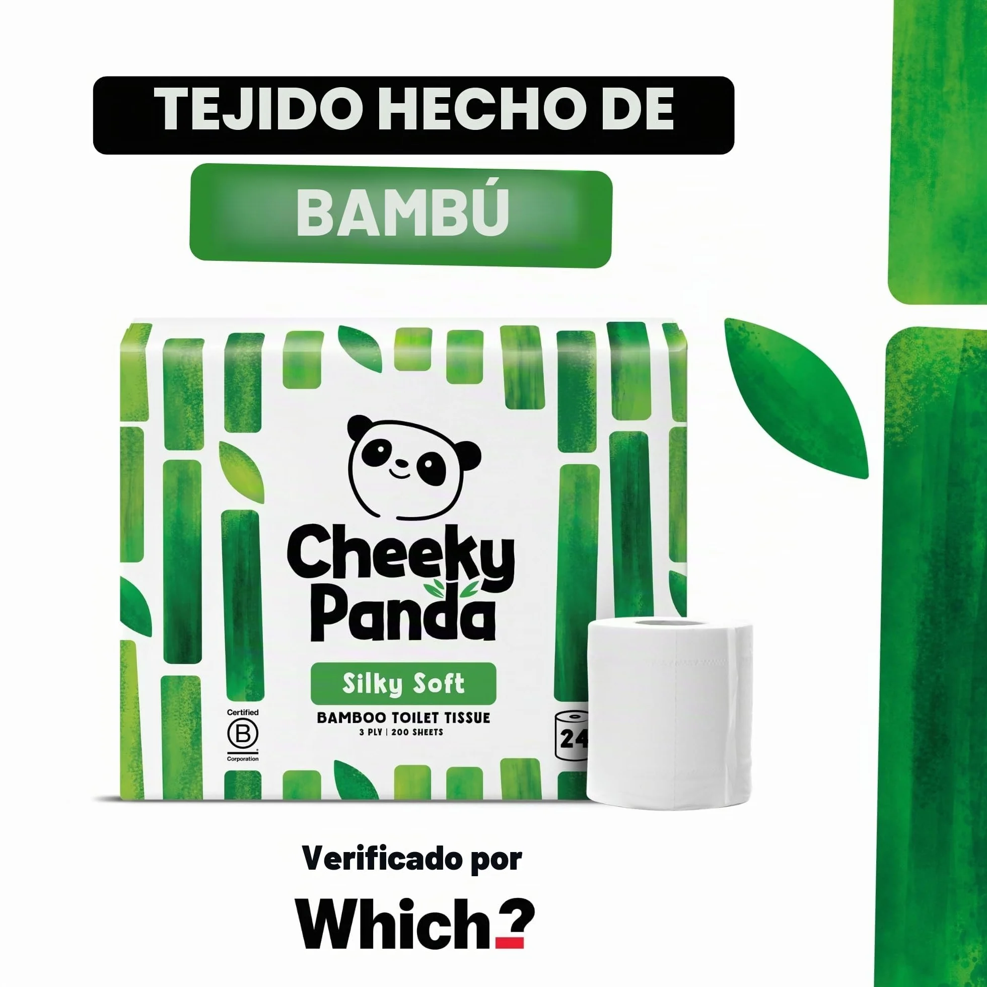 The Cheeky Panda Papel Higiénico de Bambú 24 Rollos 200 Hojas 3 Capas Biodegradable Sin Plástico