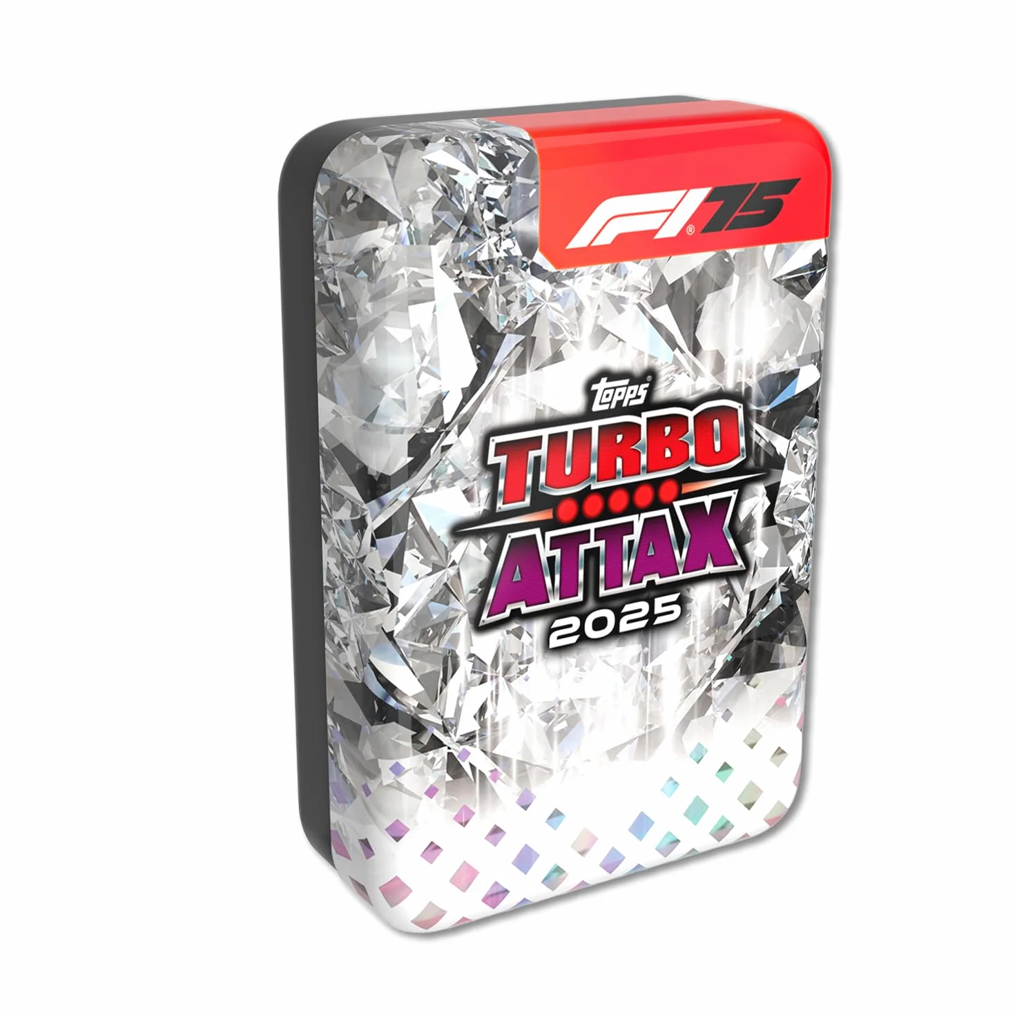 Topps Turbo Attax Formula 1 2025 - Diamond Edition Mega Tin - Contiene 66 cartas, incluyendo 6 LE y 5 exclusivas. Reliquias de la leyenda dentro de latas de la suerte.