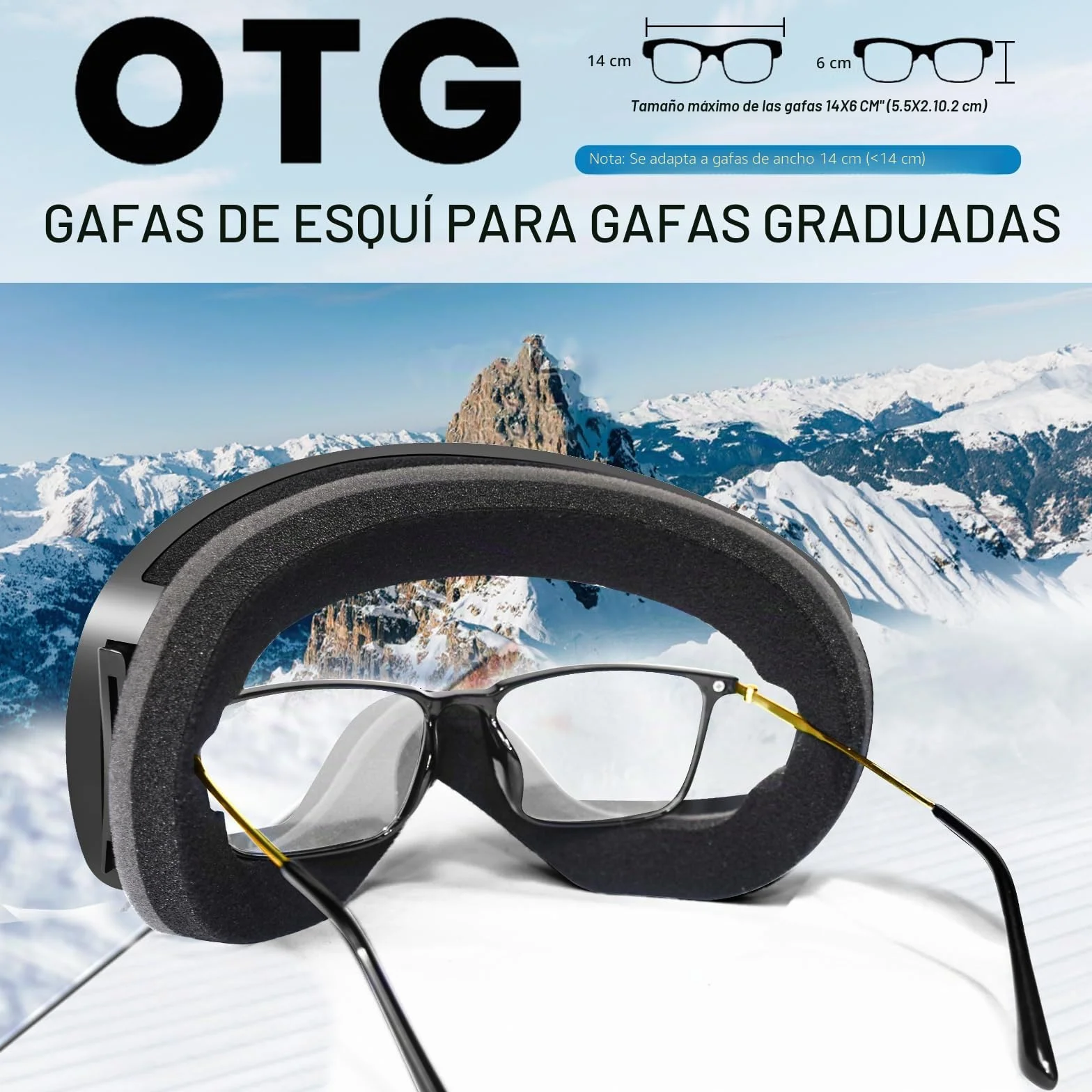 Gafas de esquí OTG sin montura para hombre y mujer