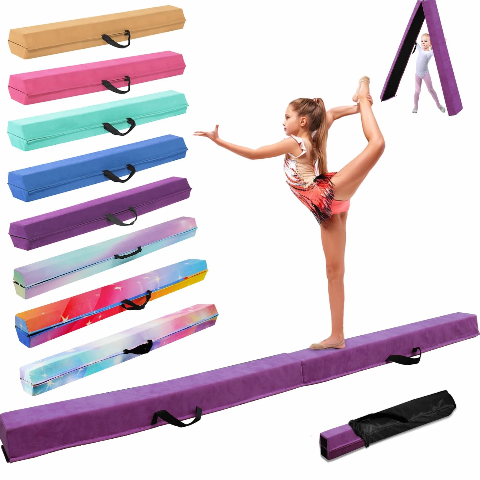 Viga de Equilibrio Gimnasia 270 cm, Barra de Gimnasia Plegable Portátil para Entrenamiento con Base de Goma Antideslizante para Niños, Principiantes y Gimnastas Profesionales