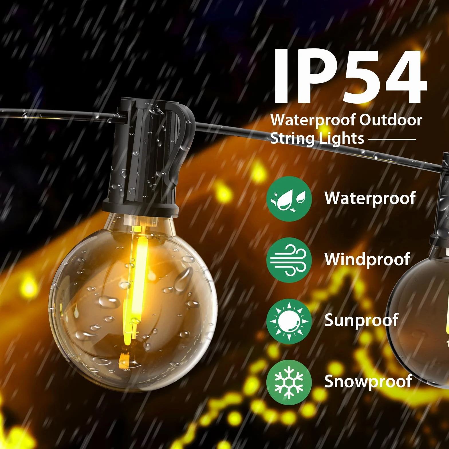 FIFlying Cadena de luces para exteriores 8.8 m IP54 impermeable 12+1 bombillas inastillables