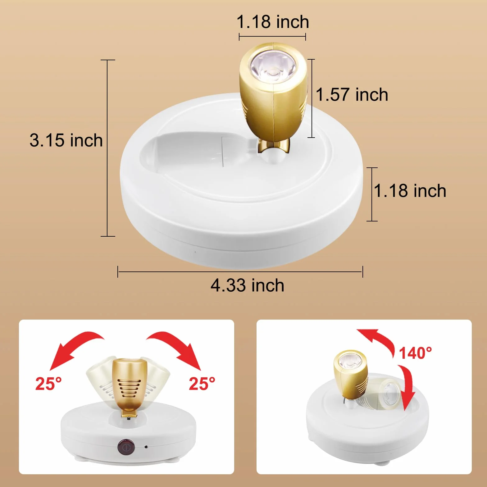HONWELL Focos LED de Techo Inalámbricos con Control Remoto 3000K 180° Giratorio 2 Piezas Dorado