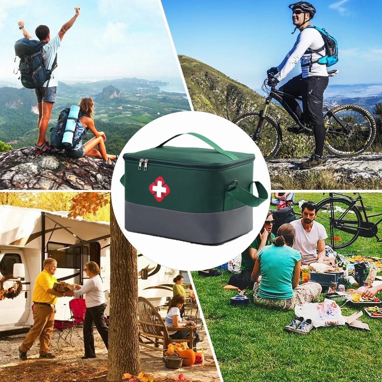 Bolsa impermeable para medicamentos de primeros auxilios médica de emergencia con correa para el hombro, verde