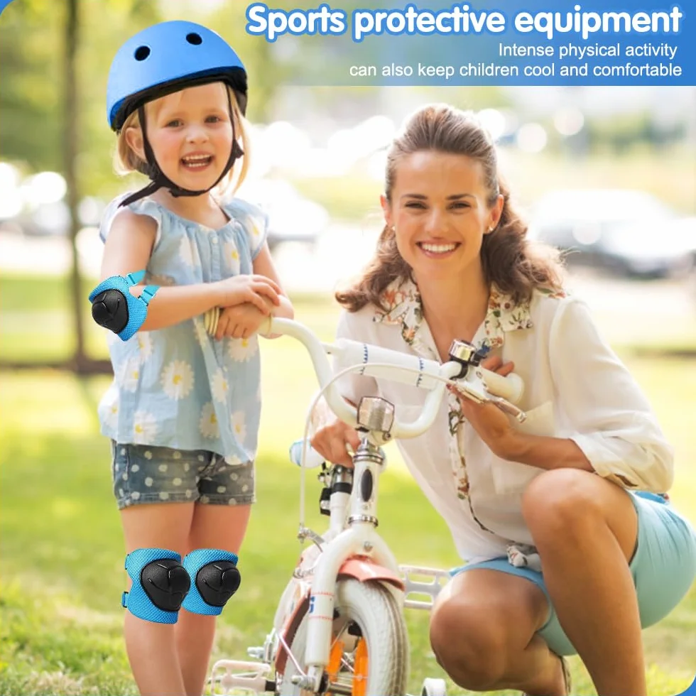 mizikuu Casco Bici Niño, 7 In 1 Set de Protecciónes Infantiles Adjustables Rodilleras Coderas y Muñequeras Almohadilla De Seguridad Protector para Patinar, Bicicleta, BMX, Monopatín, Aeropatín, Azul
