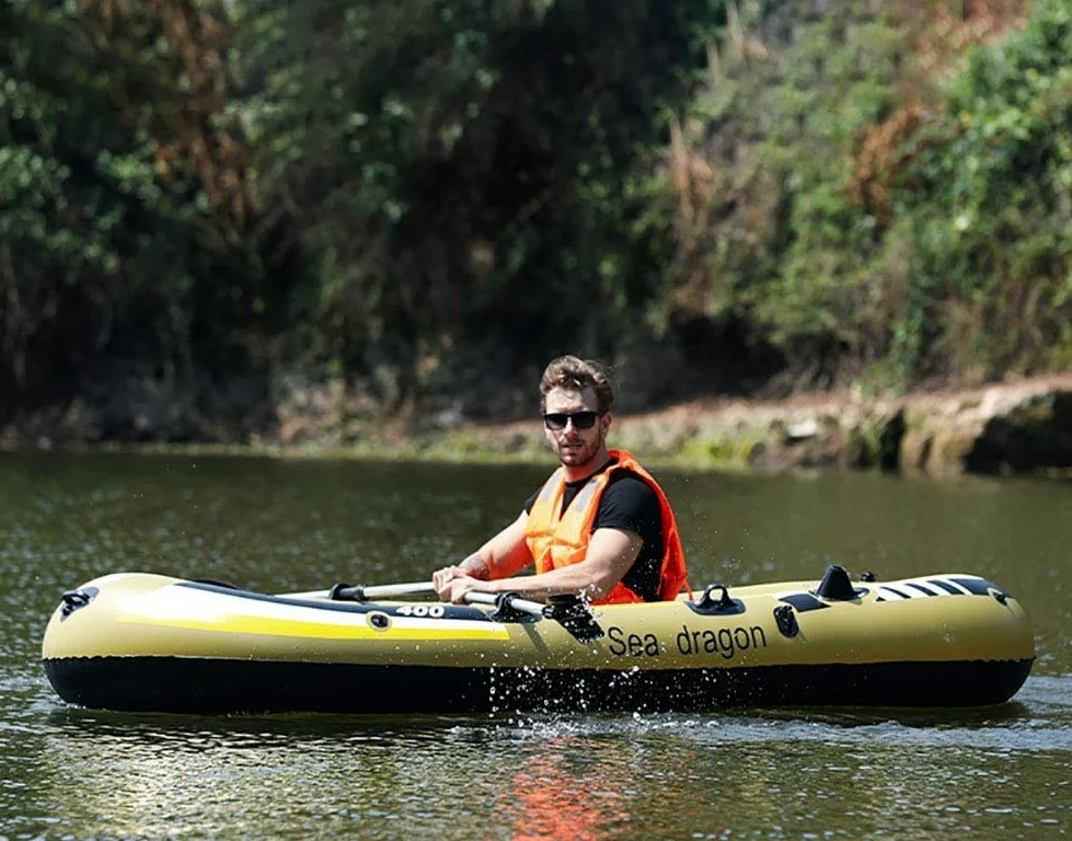 Kayak hinchable para 5 personas con remo y bomba de aire, diseño plegable, carga máxima de 400 kg, ideal para aventuras al aire libre