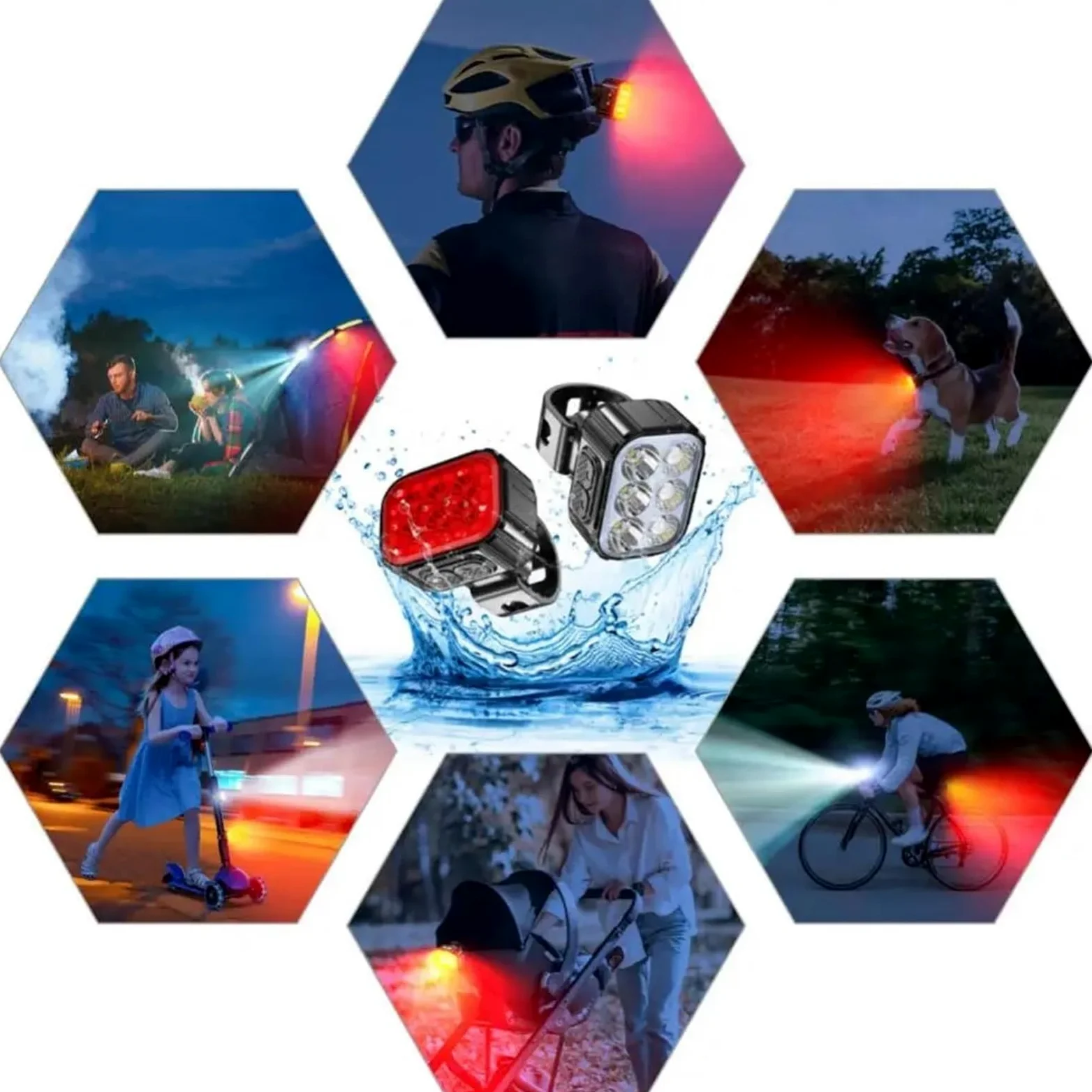 Juego De Luces Para Bicicleta Juego de luces traseras y delanteras for bicicleta, faro trasero for ciclismo con carga USB, 6/24 cuentas, lámpara impermeable de aleación de aluminio for bicicleta Luces
