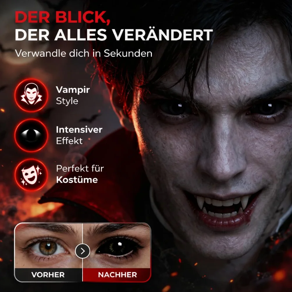 Lentes de contacto de color negro Vampiro Drácula para Halloween sin receta