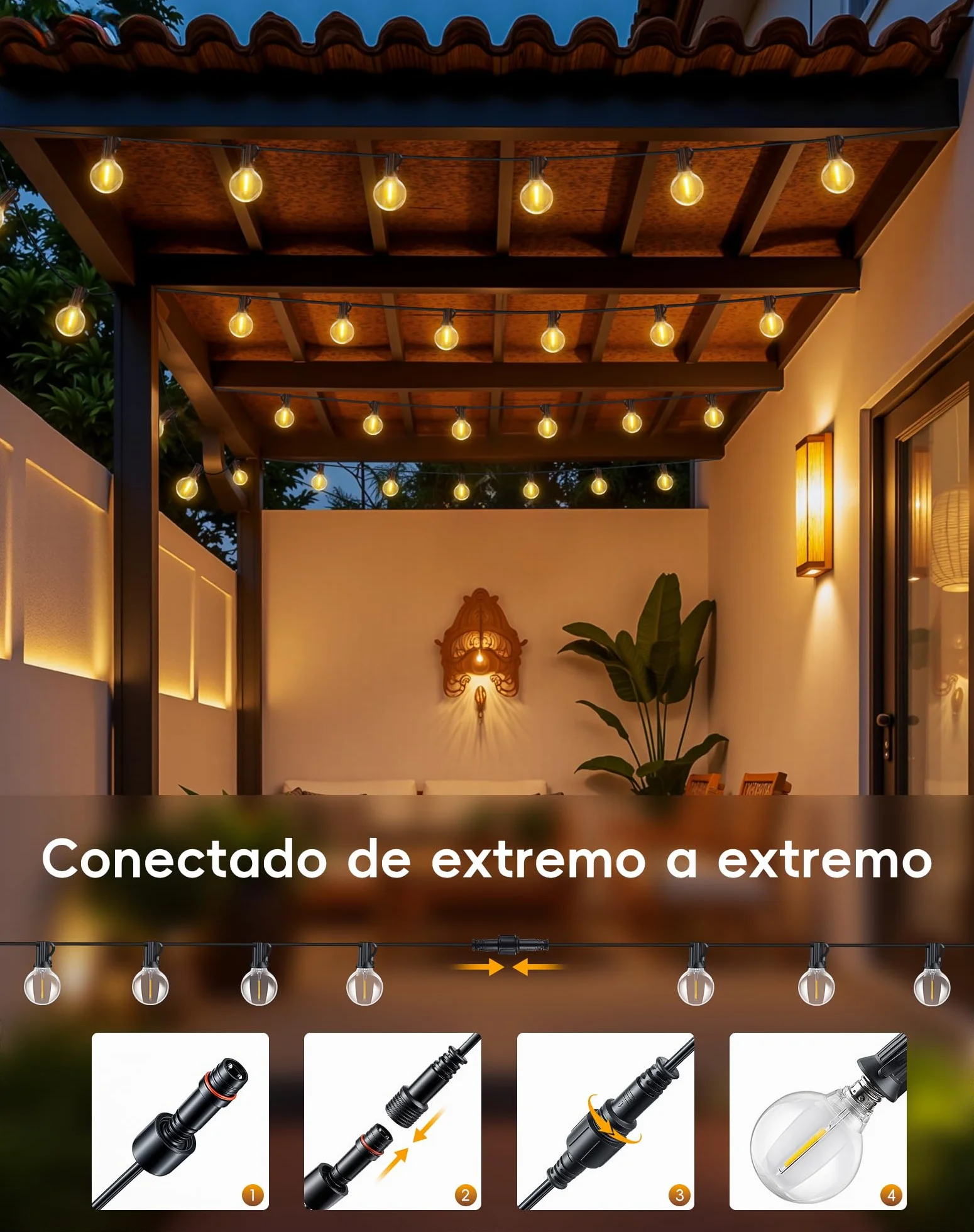 Guirnalda Luces Exterior LED 9M 30Ft G40 Impermeable Iluminacion para Jardin Patio