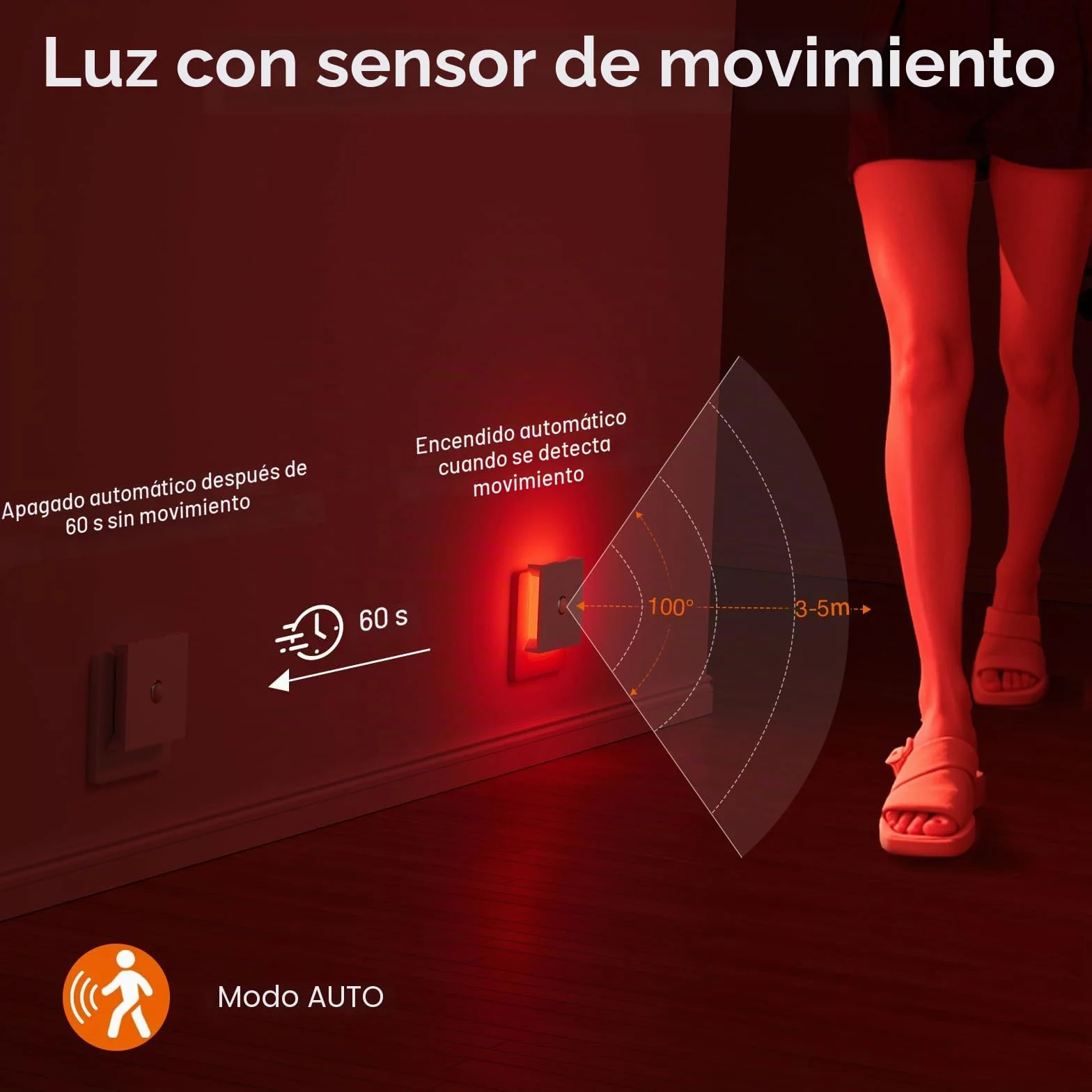 Feliigo Luz Nocturna con Sensor de Movimiento, 2 Piezas, 3 Modos, Brillo Ajustable para Habitación Infantil