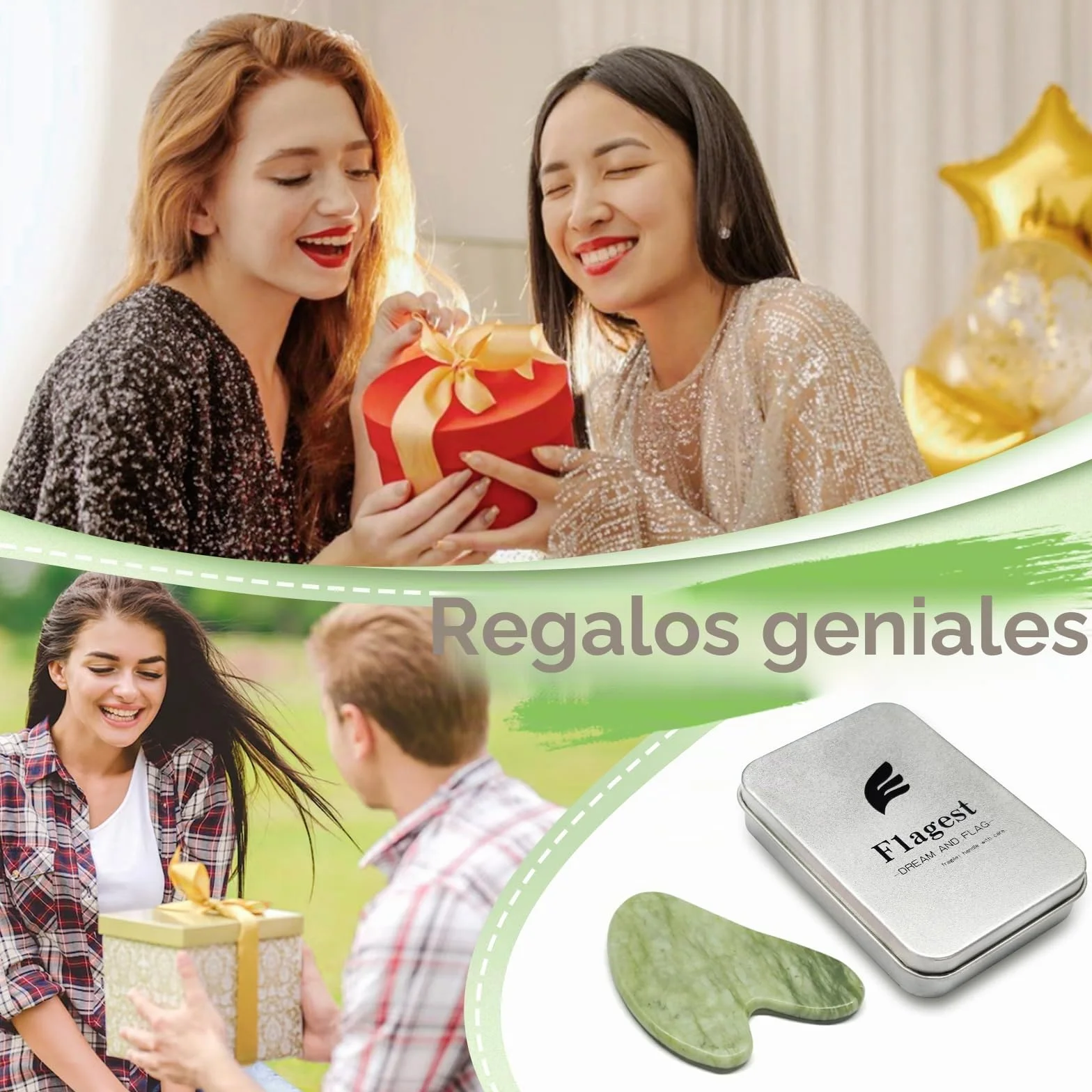 Flagest Gua Sha Natural Jade Facial Massager Antiarrugas