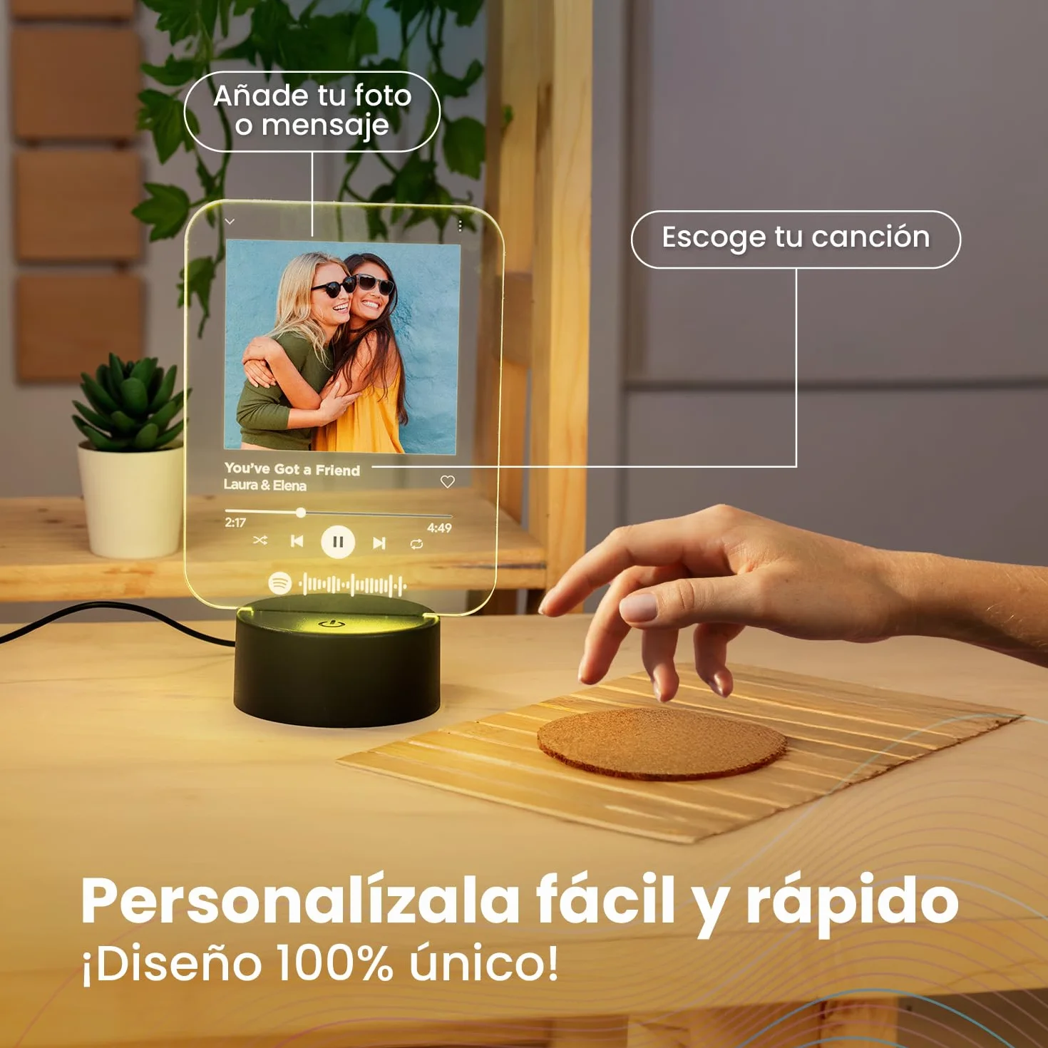 Lámpara Spotify Personalizada con Foto y Código Escaneable - Regalo Original para Parejas