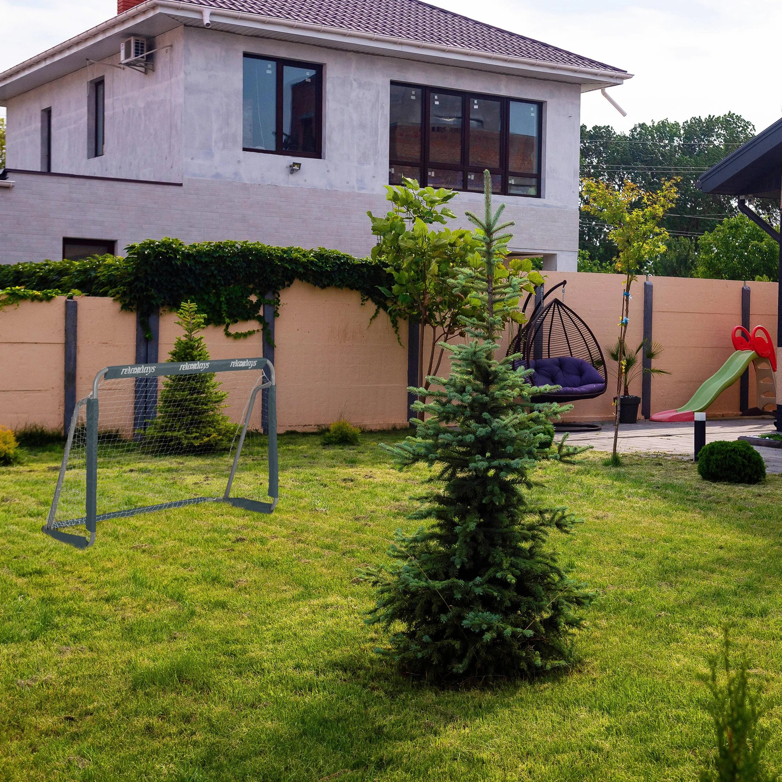 Relaxdays Portería Jardín, Niños y Adultos, Soccer, 110 x 150 x 75 cm, Metal, Miniportería Fútbol Resistente, Gris
