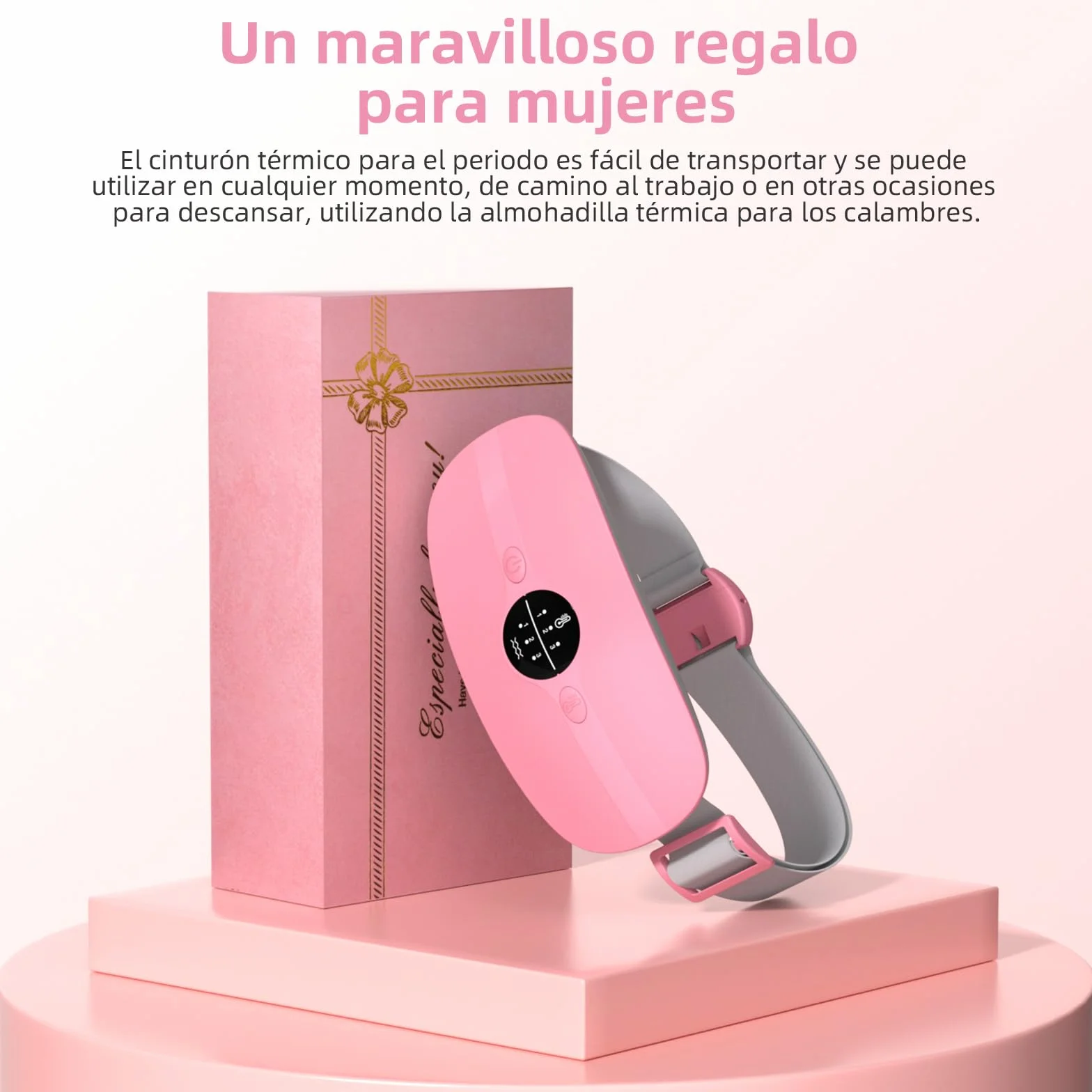 Almohadilla térmica menstrual, Cinturón de Calentamiento Eléctrico USB para el Vientre, 3 Niveles de Calor y 3 Modos de Masaje, Soporte de Espalda Calentado para Alivio Dolor Menstrual (Rose)
