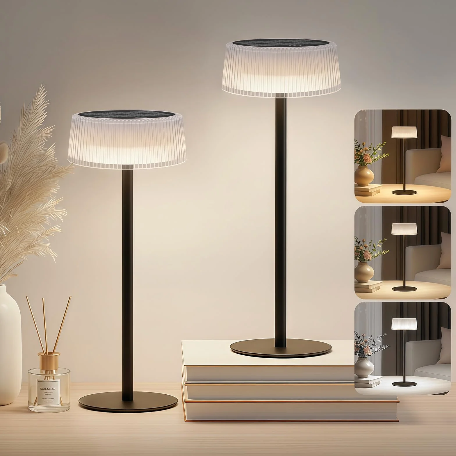 Lámpara de Mesa LED Inalámbrica Recargable 4000 mAh Solar USB-C Táctil 3 Temperaturas IP65 Exterior Terraza Jardín